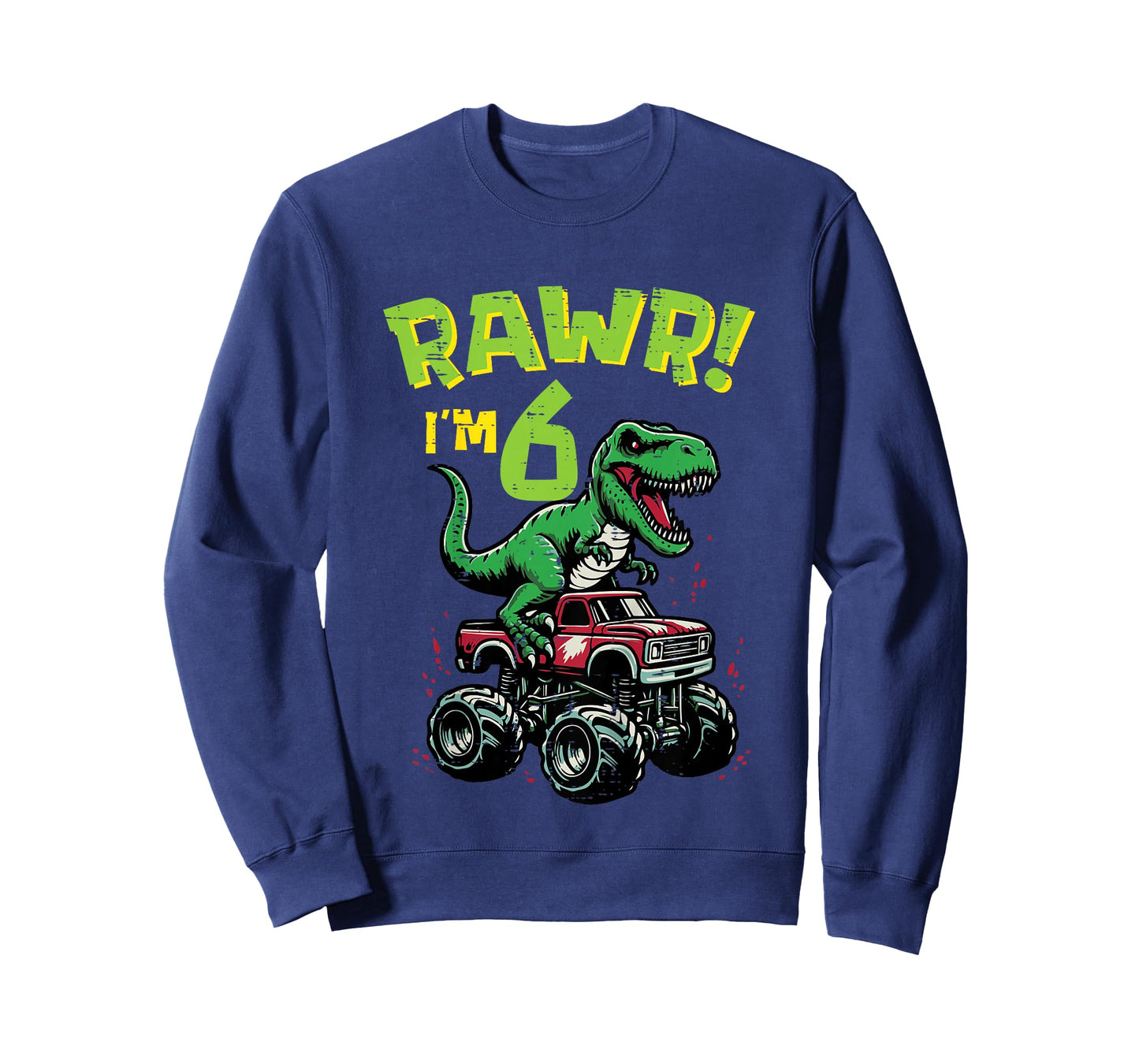 Kids Rawr Im 6 Dino On Monster Truck 6th Birthday Trex Boys Kids T-Shirt