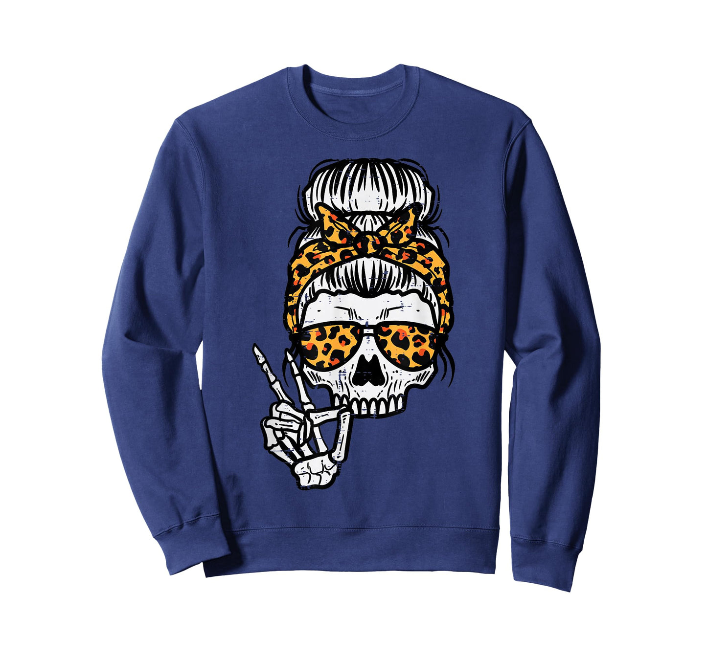 Skeleton Skull Leopard Hairbun Halloween Costume Women Mom T-Shirt