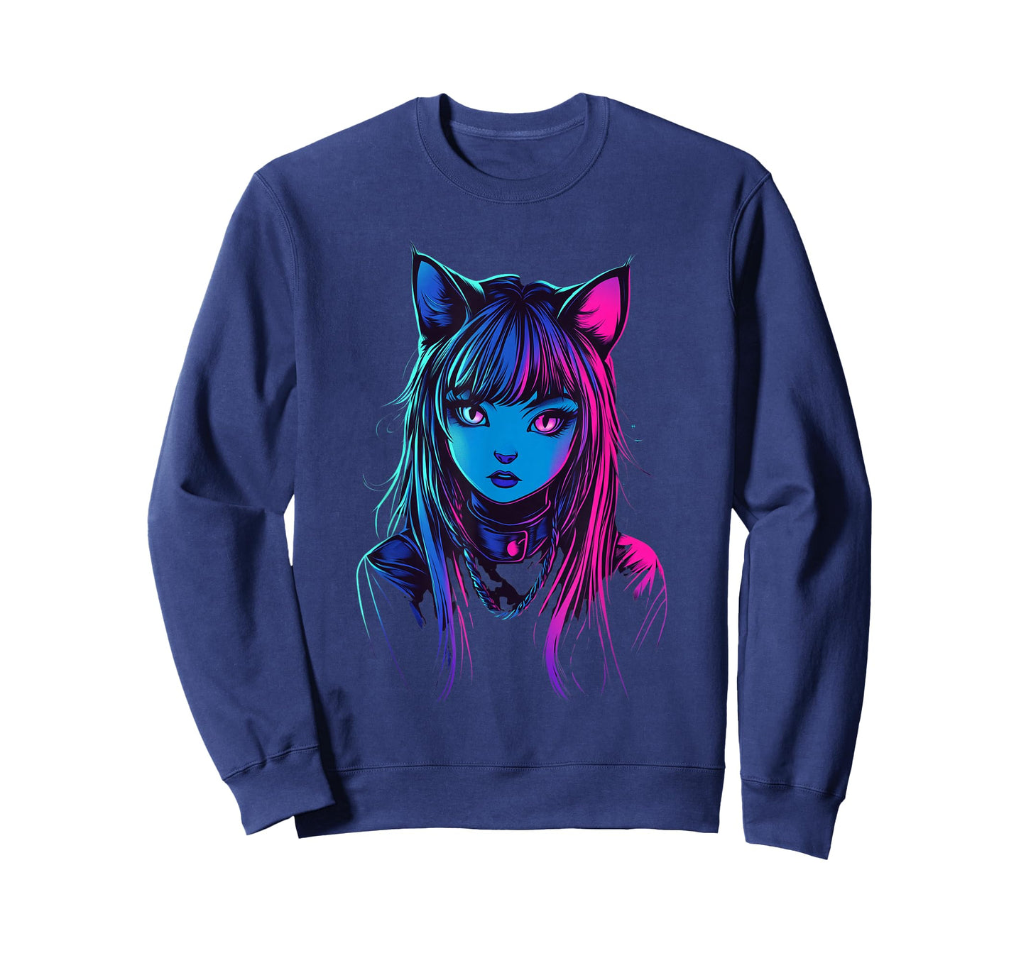 Neon Anime Cat Girl Furry Style Art for Teens Kawaii Cosplay T-Shirt