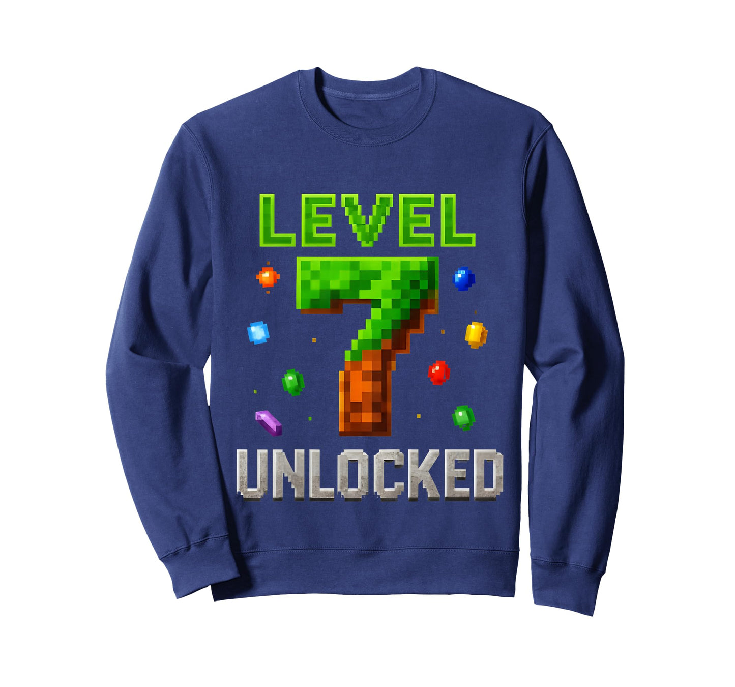 Kids 7th Birthday Boy Level 7 Unlocked Birthday Game Pixel T-Shirt