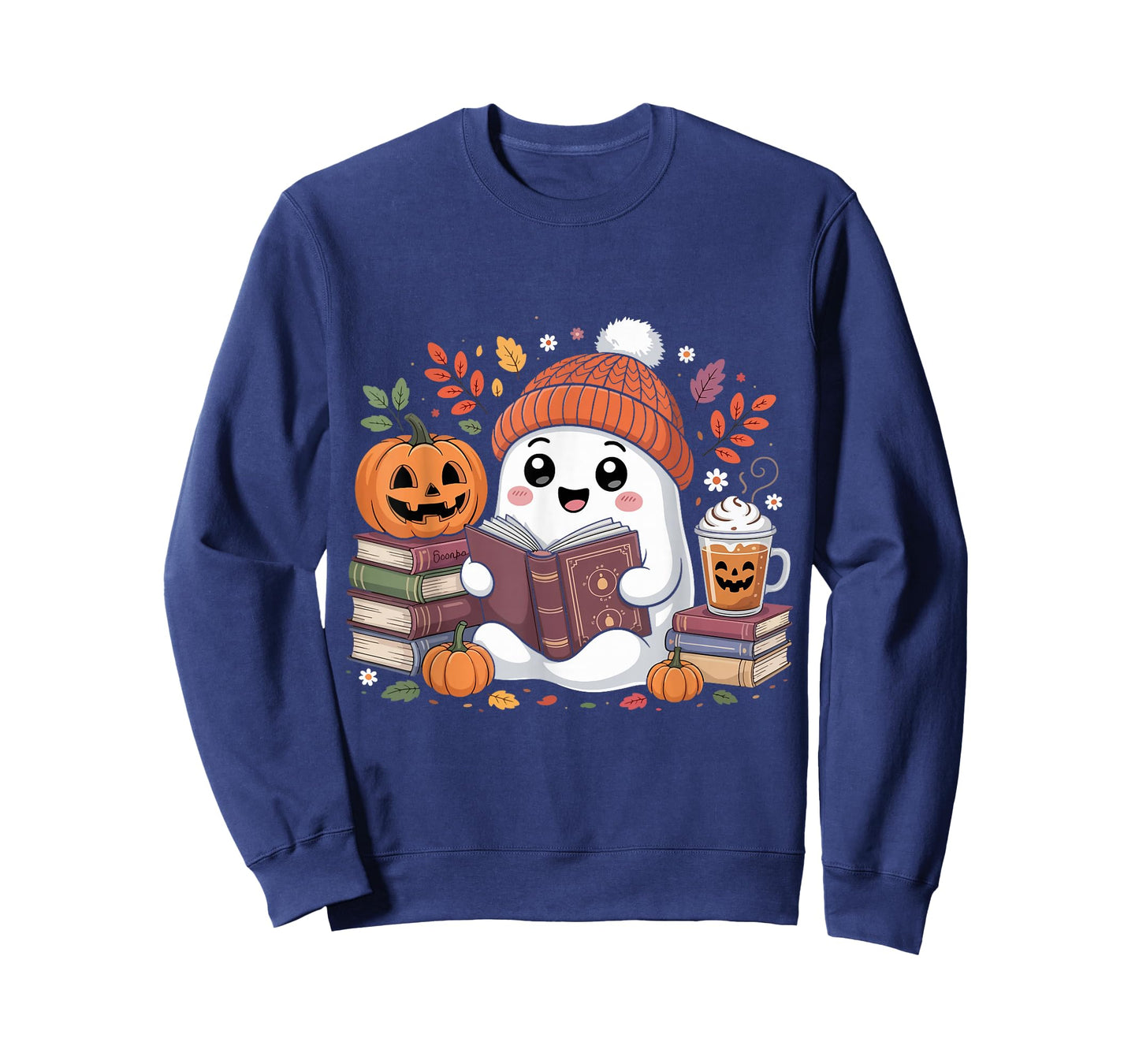 Cute Ghost Reading Book Lover Halloween Ghost Coffee Pumpkin T-Shirt