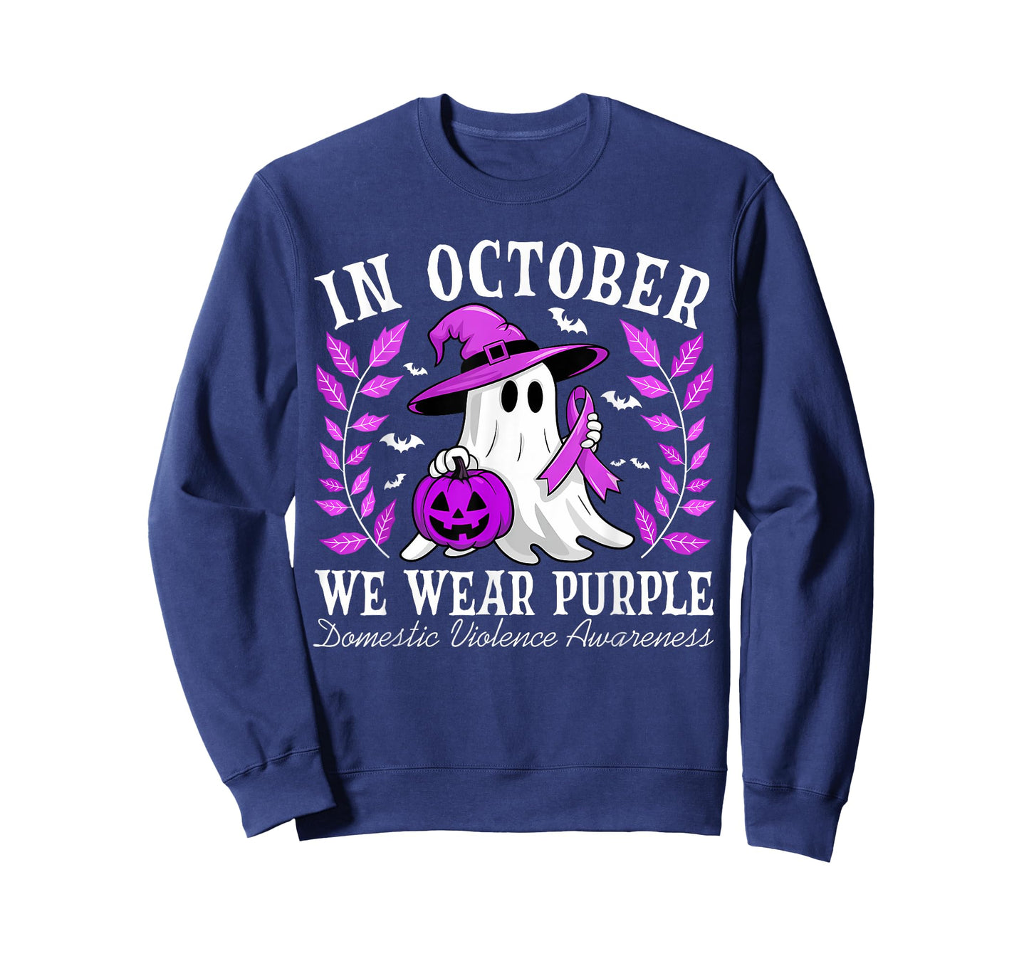 In October We Wear Purple Domestic Violence Ghost Halloween T-Shirt