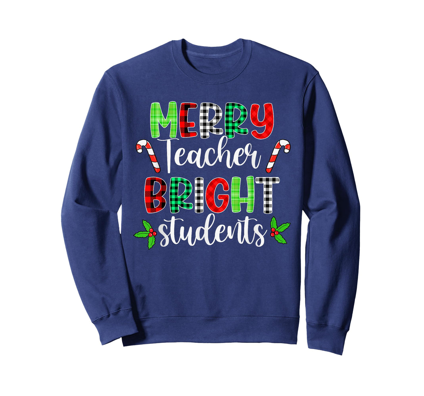 Plaid Merry Teacher Bright Students Funny Christmas Teacher T-Shirt