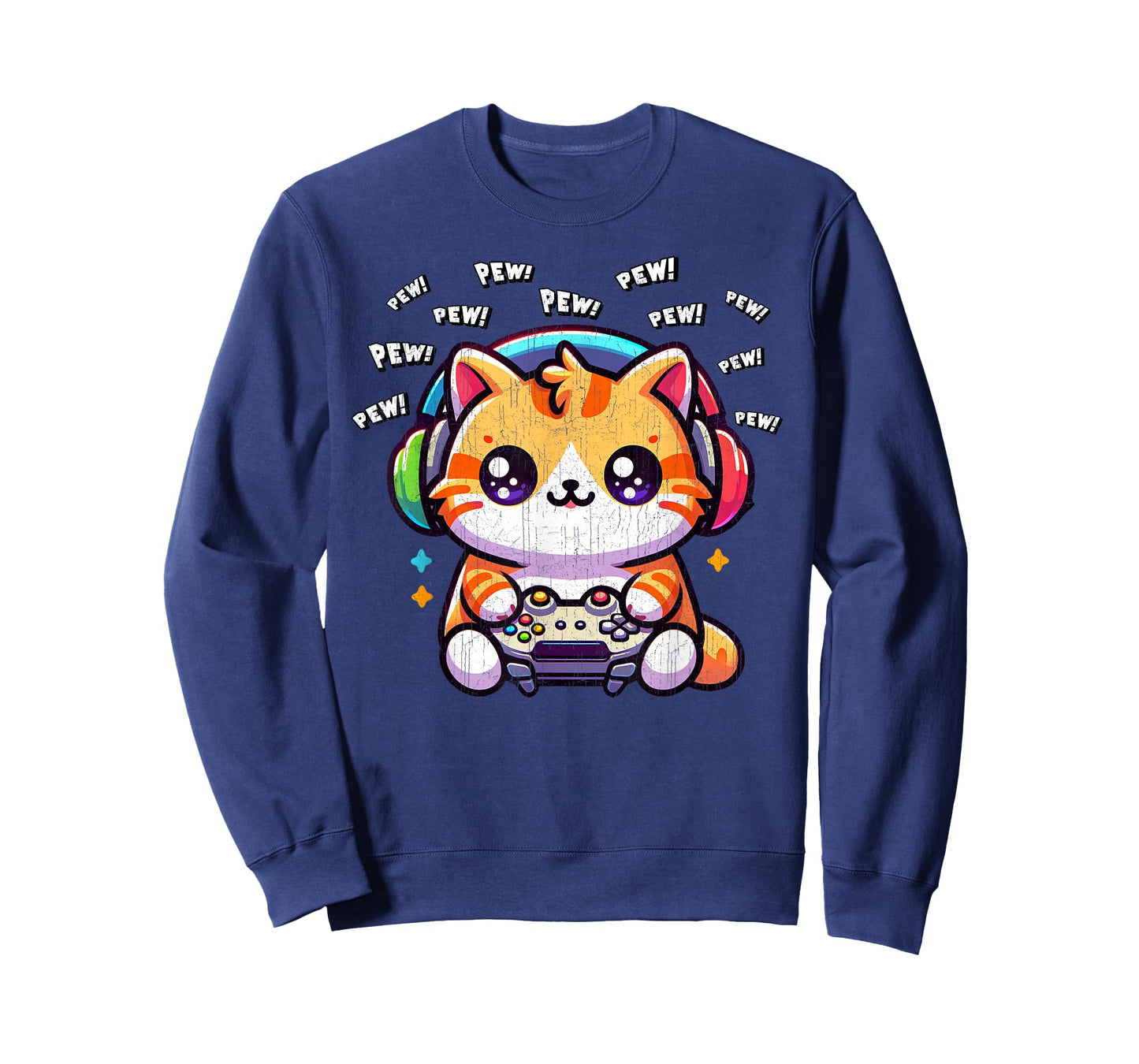 Cat Gamer Pew Funny Video Games Vintage Boys Men Girls T-Shirt