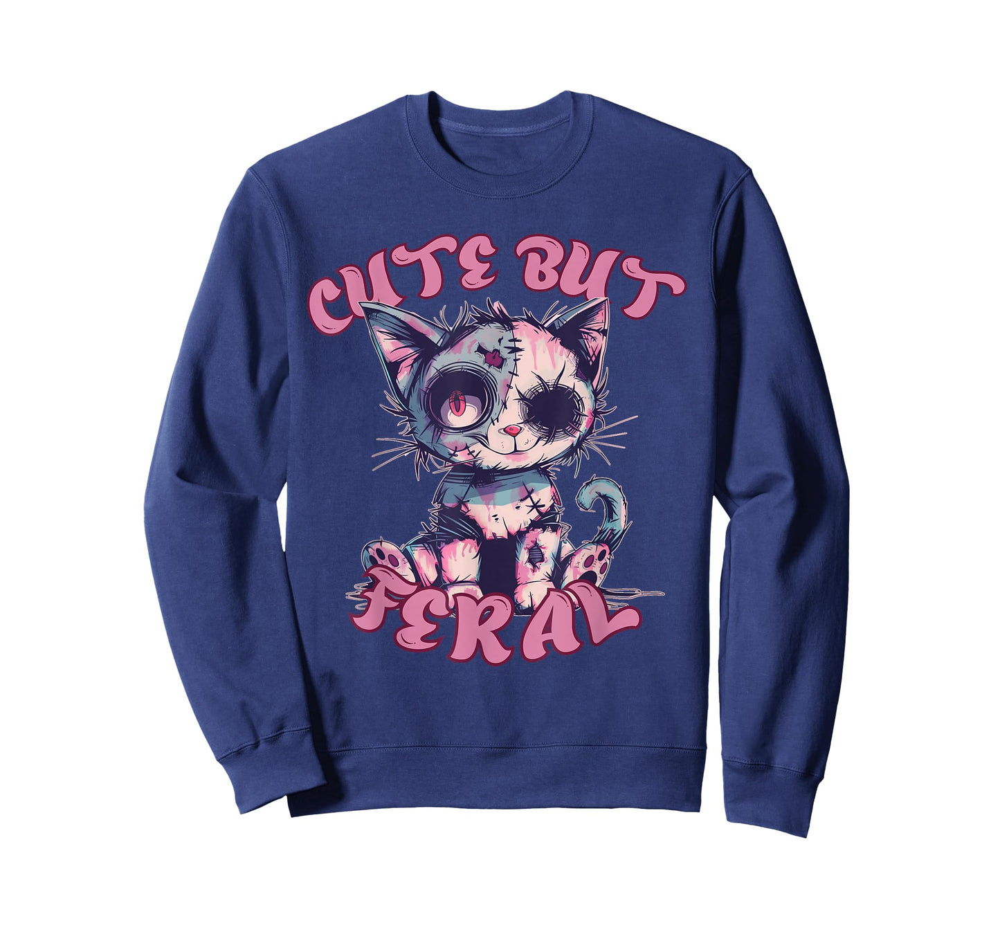 Cute But Feral Zombie Voodoo Cat Halloween Spooky T-Shirt for Men Women Kids