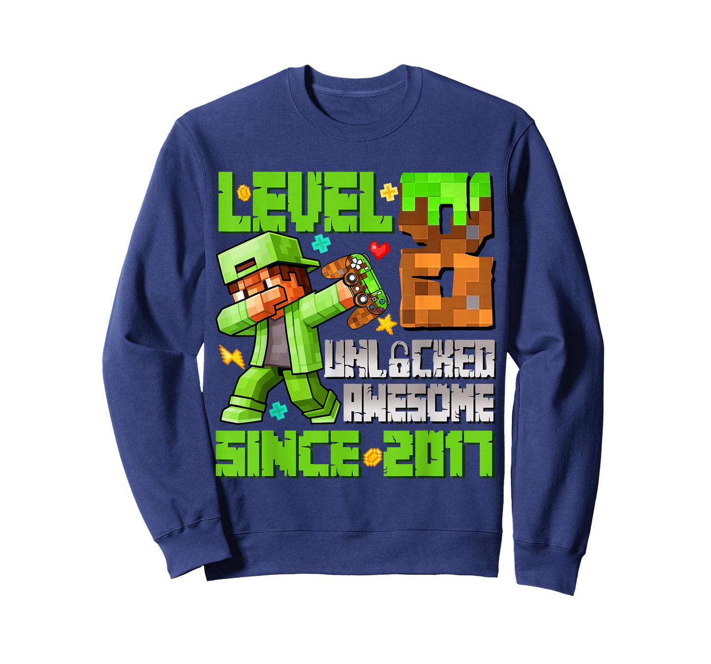 Level 8 Unlocked Awesome Since 2017 8th Birthday Game Pixel T-Shirt