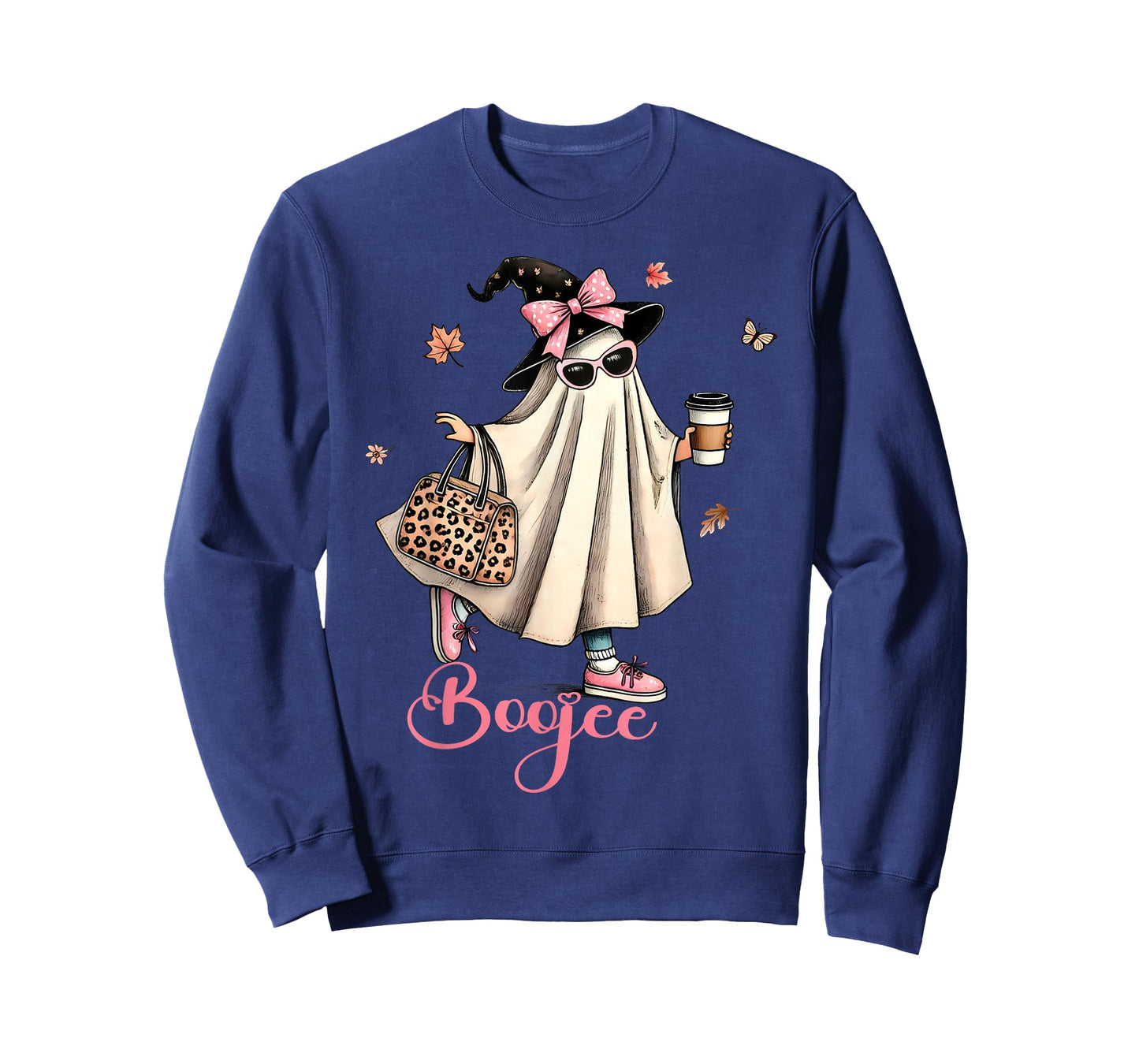 Boo Jee Ghost Drinking Coffee Coquette Bow Halloween Women T-Shirt