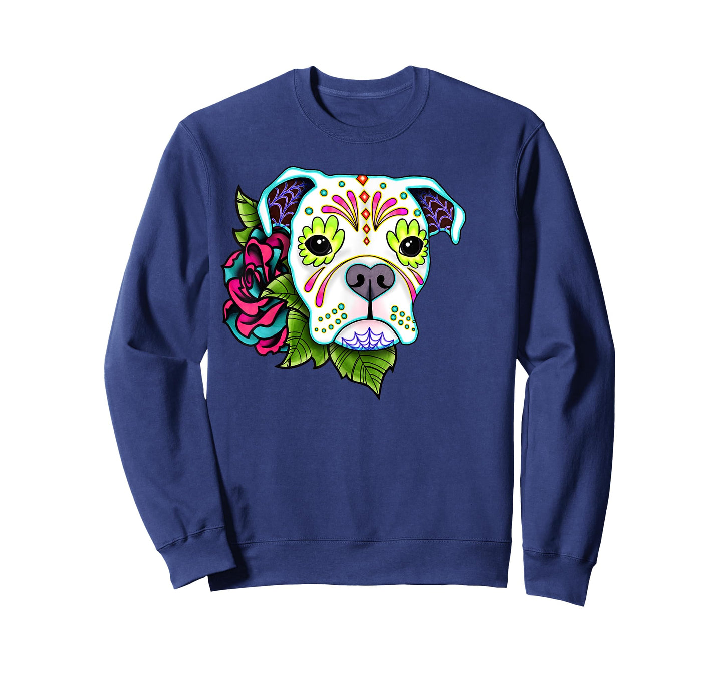 Boxer in White - Day of the Dead Sugar Skull Dog Men Women Kids T-Shirt