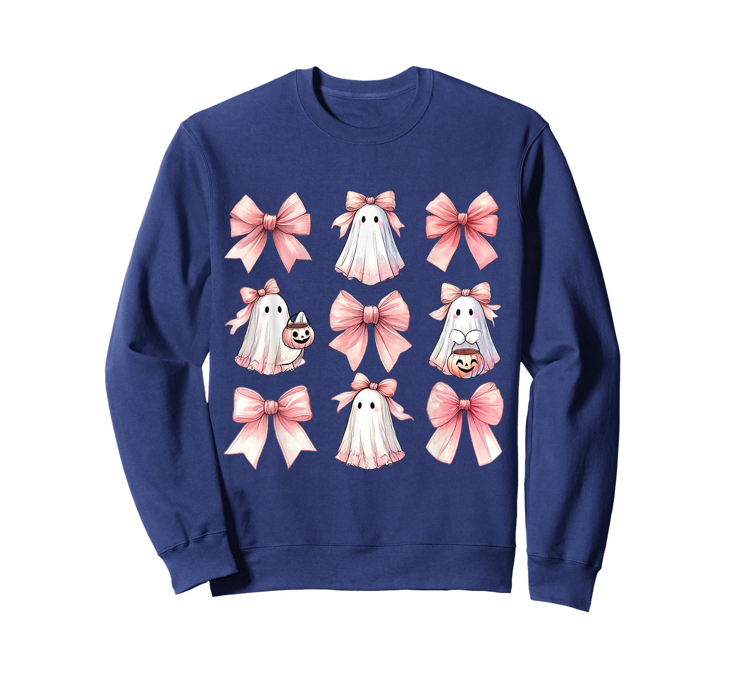 Cute Ghost Florals Pink Coquette Bows Pumpkins Halloween T-Shirt