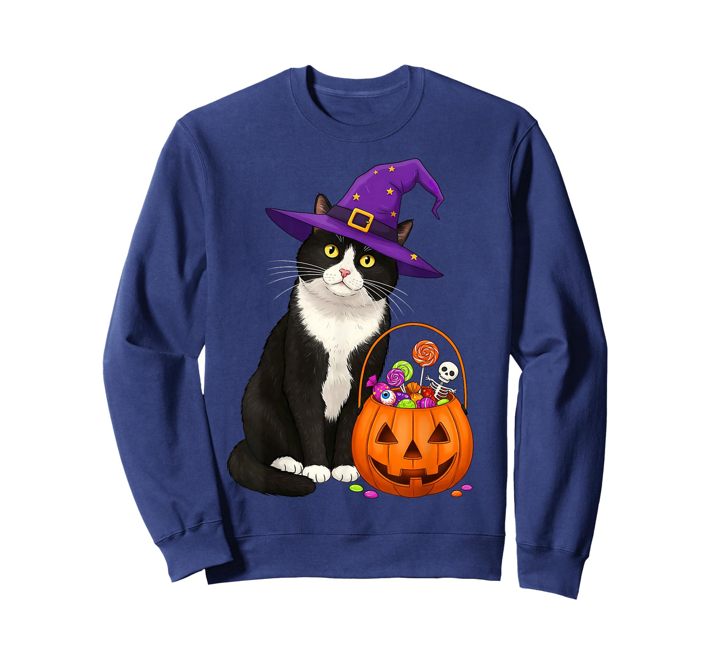 Tuxedo Witch Cat & Halloween Candy Basket for Men Women Kids T-Shirt