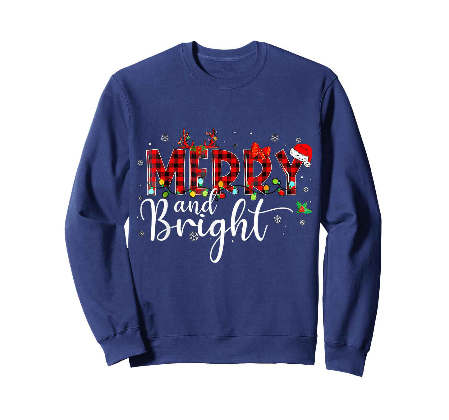 Merry and Bright Buffalo Plaid Red Santa Hat Xmas Pajamas T-Shirt
