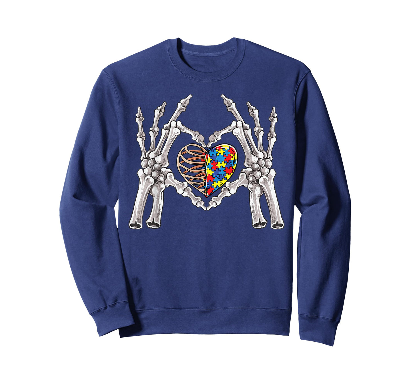 Autism Awareness Gothic Skull Hand Autism Puzzle Piece Heart T-Shirt
