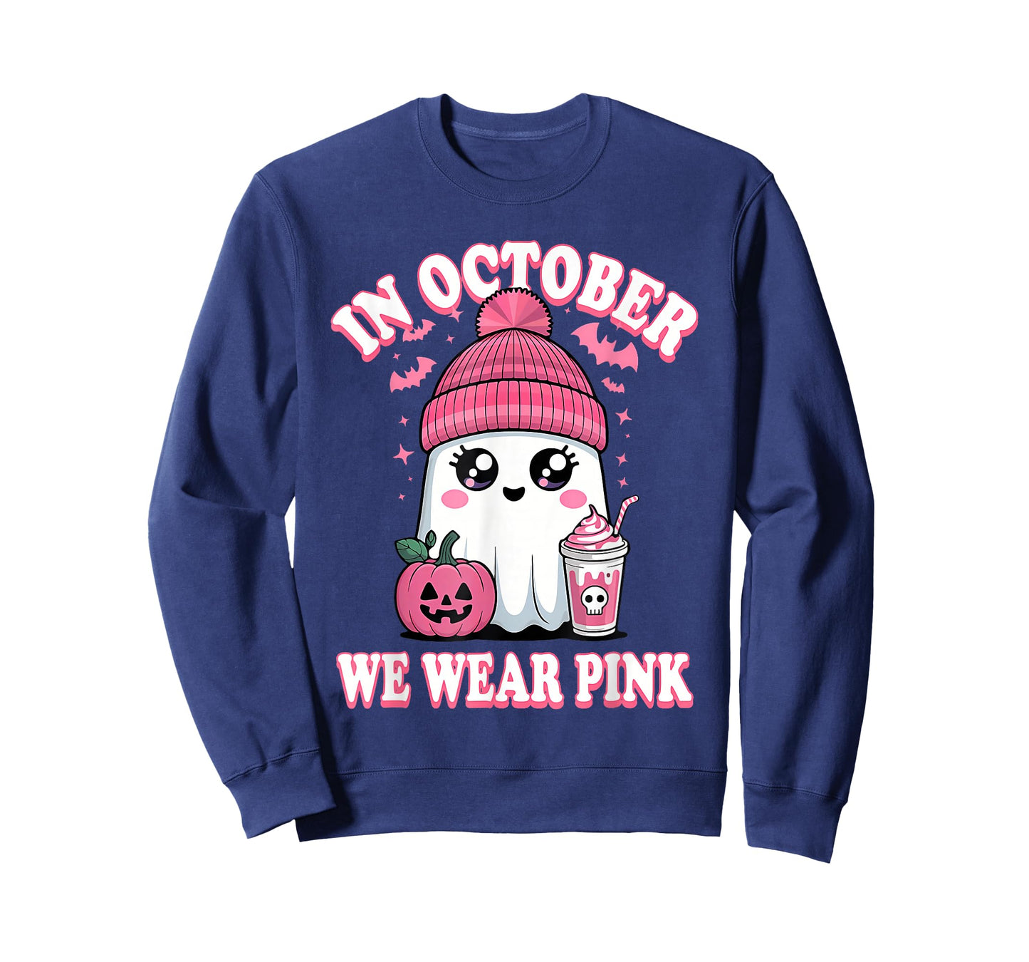 in October We Wear Pink Ghost Halloween Breast Cancer T-Shirt