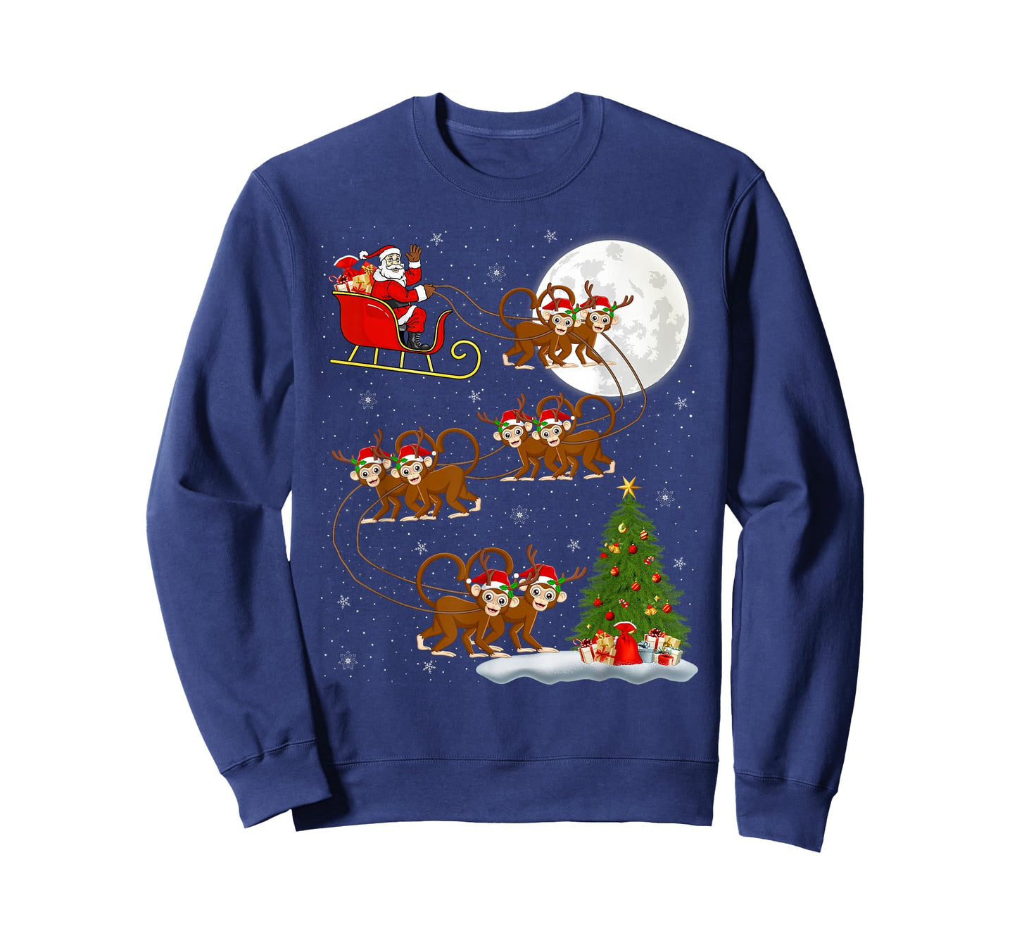 Monkey Santa Sleigh Flying Funny Magical Christmas T-Shirt