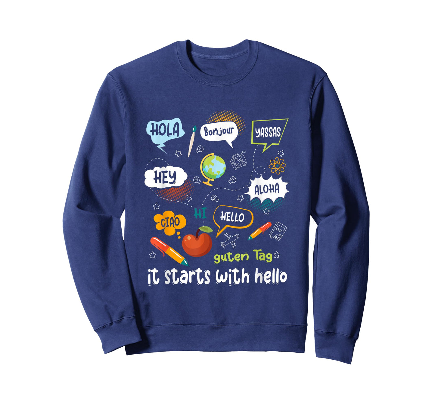 Friendship Inclusion Language Teacher It Starts With Hello T-Shirt