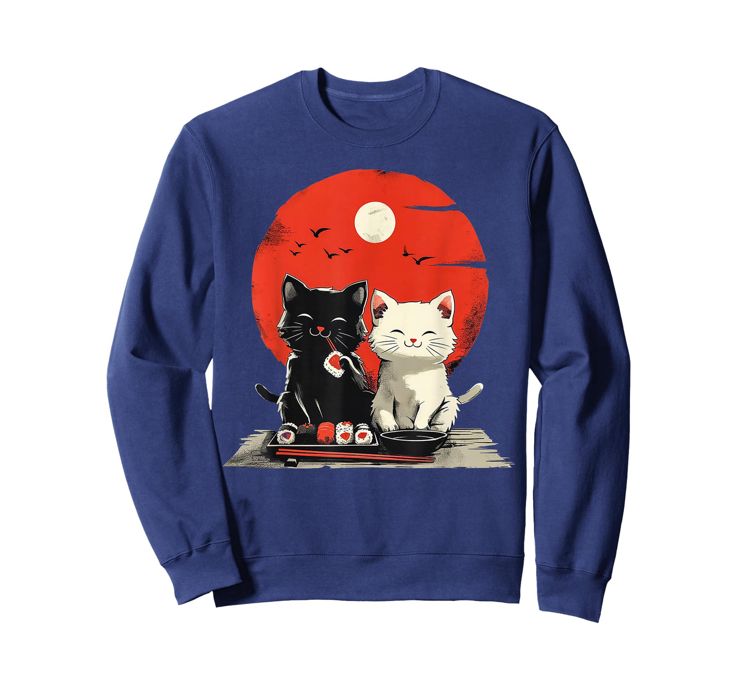 Cute Cartoon Cats Eating Sushi with Japanese Sun T-Shirt