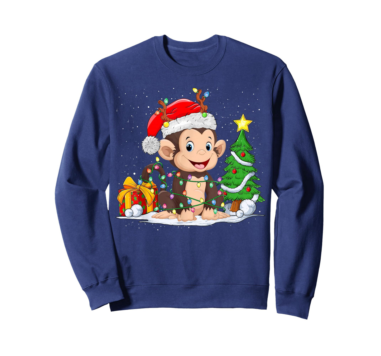 Cute Monkey Santa Christmas Tree Lights Xmas Pajama Monkey T-Shirt