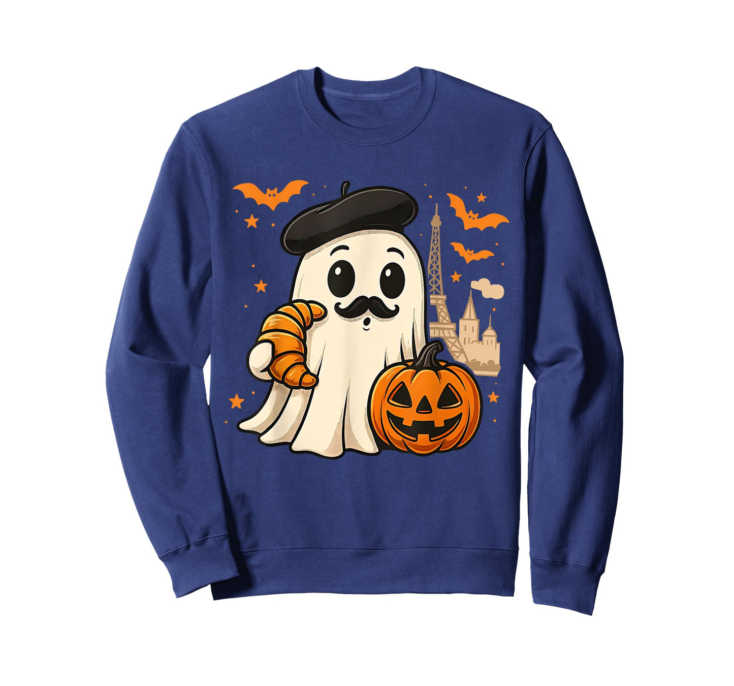Cute Ghost with Croissant Pumpkin Halloween Spooky Season T-Shirt