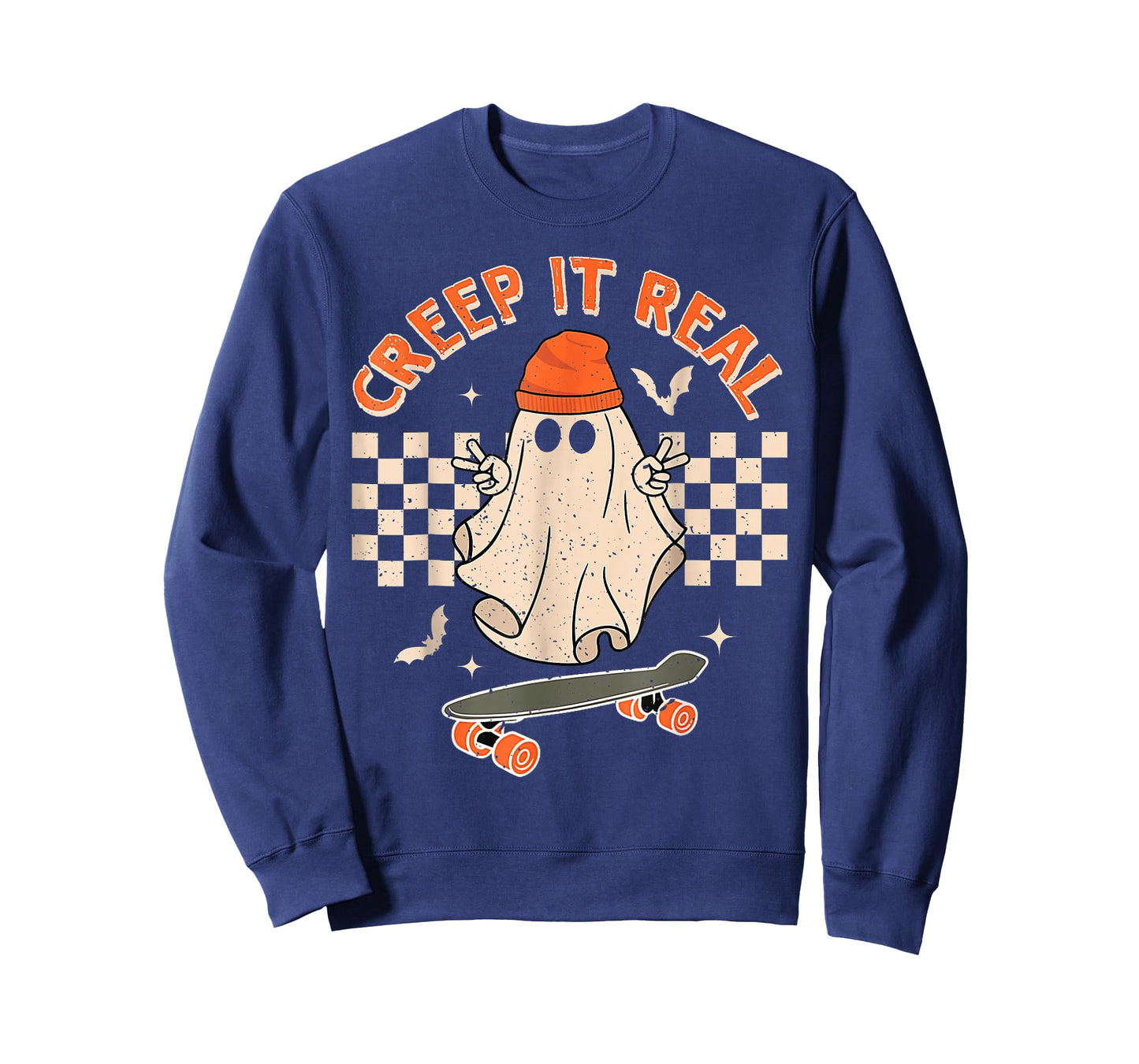 Creep It Real Skateboarding Ghost Retro Halloween Costume T-Shirt
