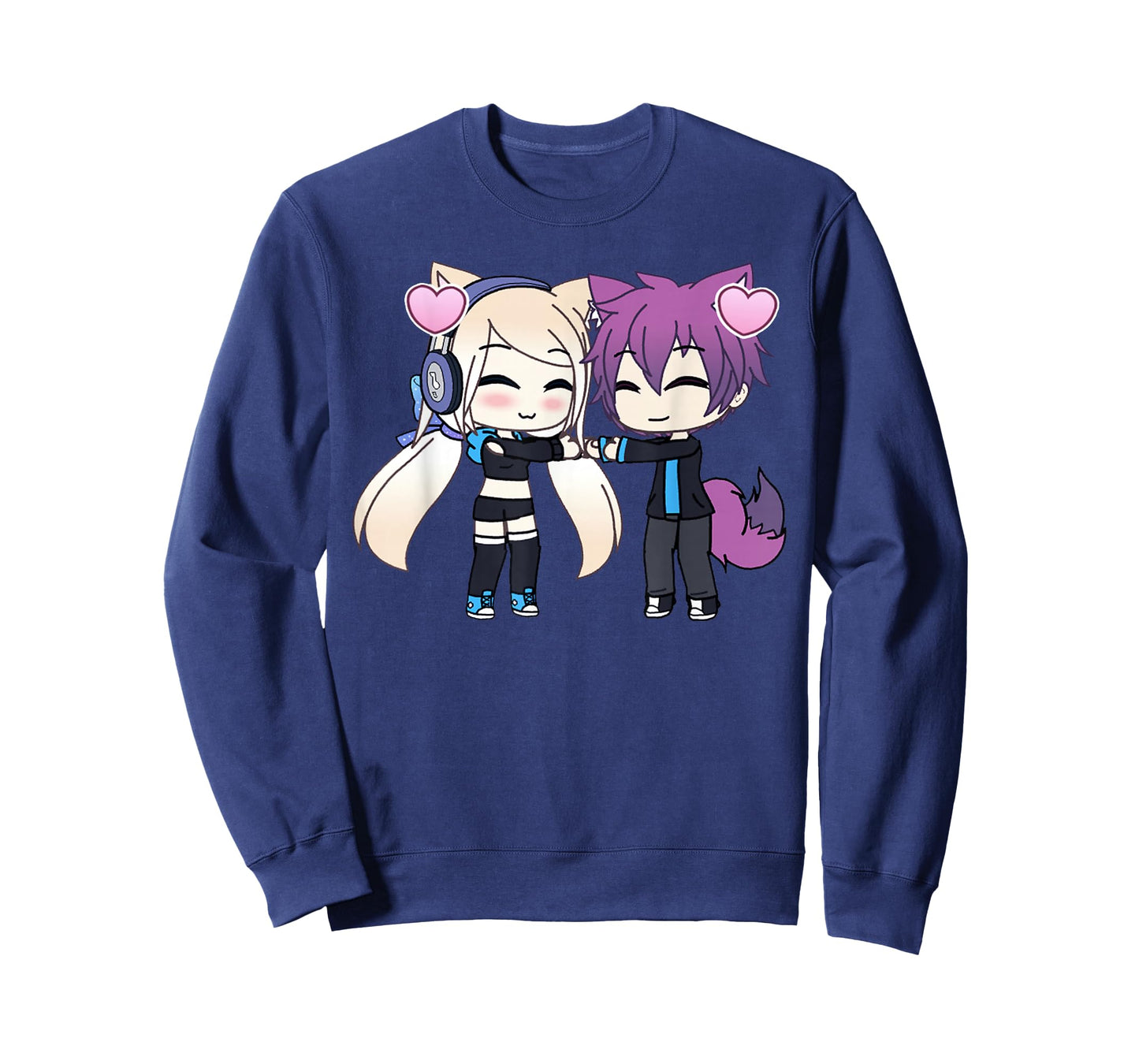 Cute Chibi Style Kawaii Anime Girl and Boy Couple and Hearts T-Shirt