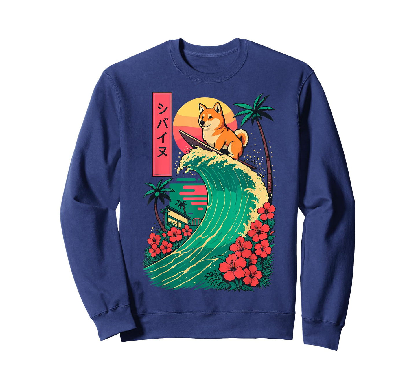 Japanese Shiba Inu Surfing Wave Great Wave Japan T-Shirt