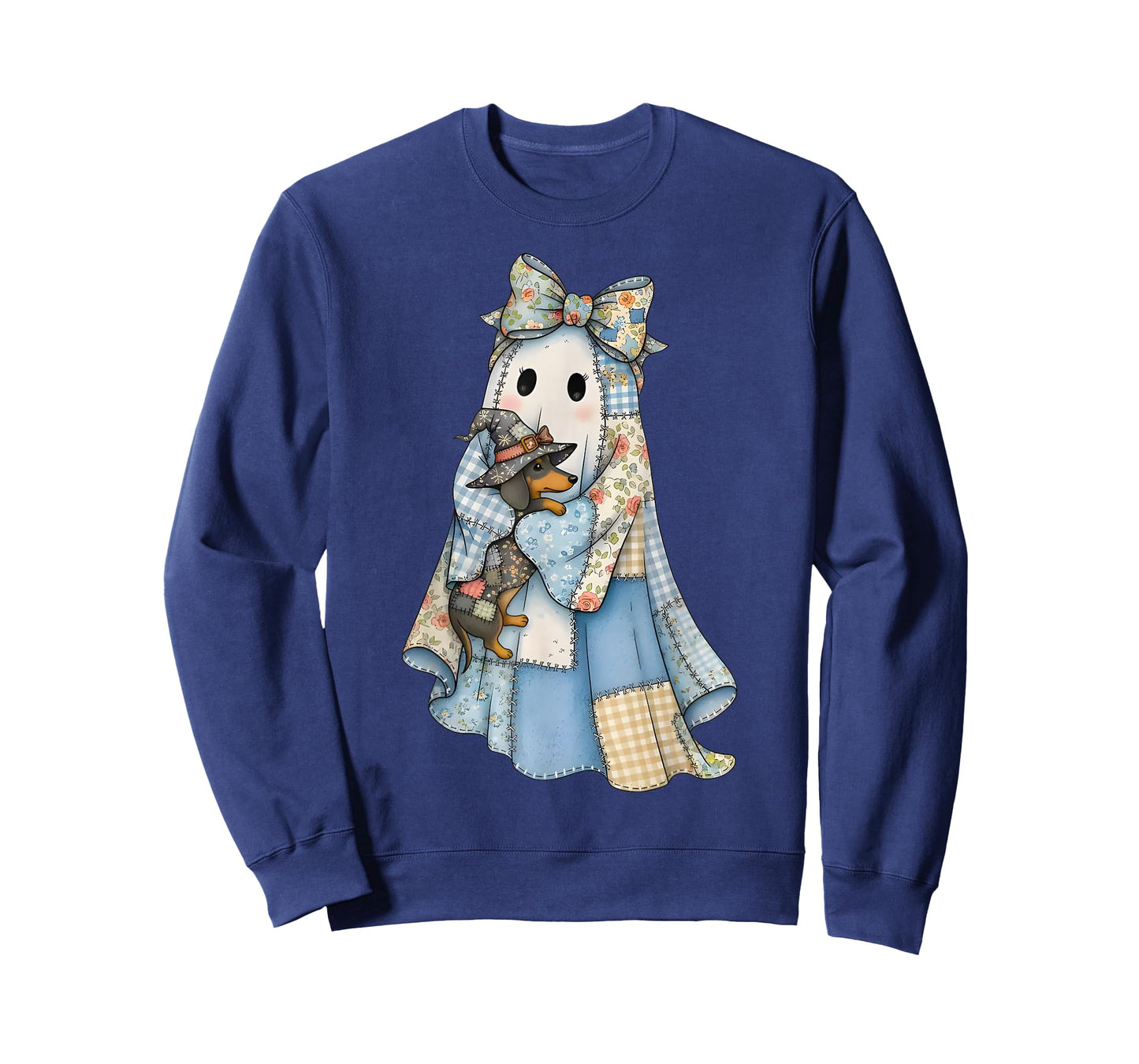 Retro Halloween Blue Denim Ghost Dachshund Funny T-Shirt
