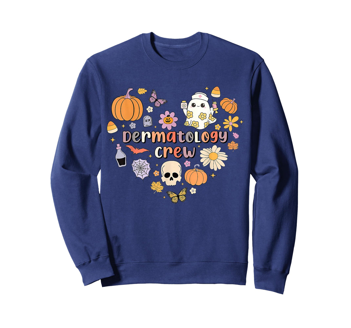 Groovy Heart Dermatology Crew Nurse Ghost Pumpkin Halloween T-Shirt
