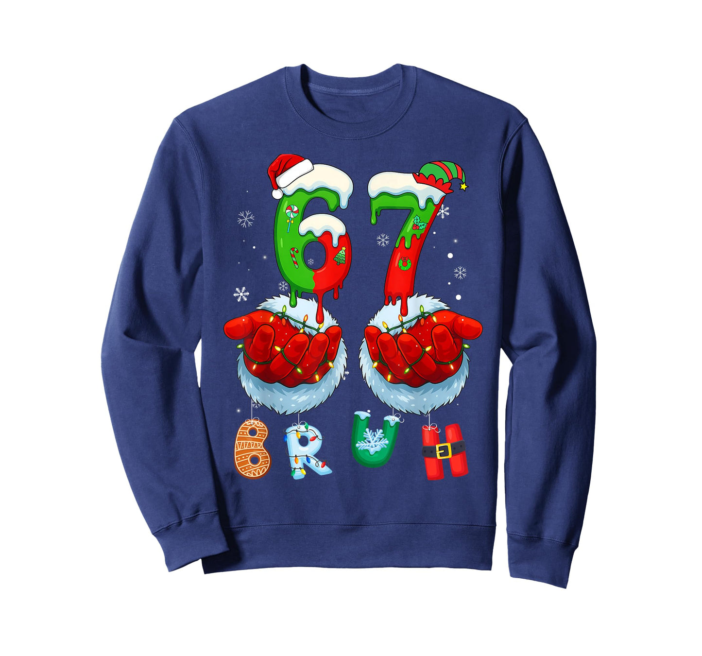 Funny Bruh Six Seven 67 Meme 6 7 Christmas Santa Hand Boys T-Shirt