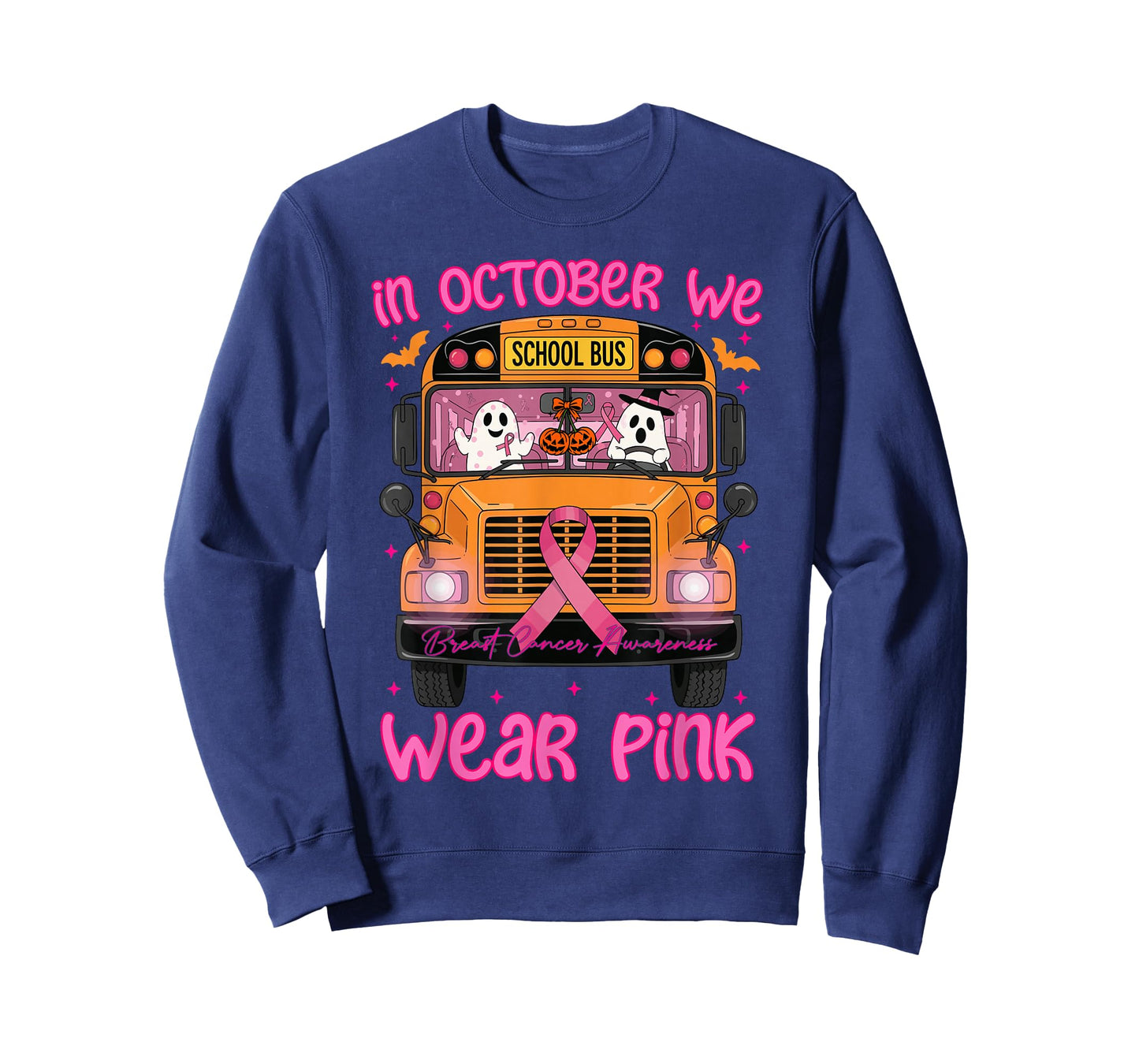 in October We Wear Pink School Bus Driver Breast Cancer T-Shirt
