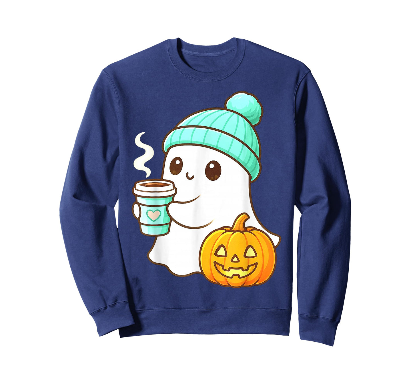 Kawaii Ghost with Pumpkin Coffee Cozy Halloween Autumn Fall T-Shirt