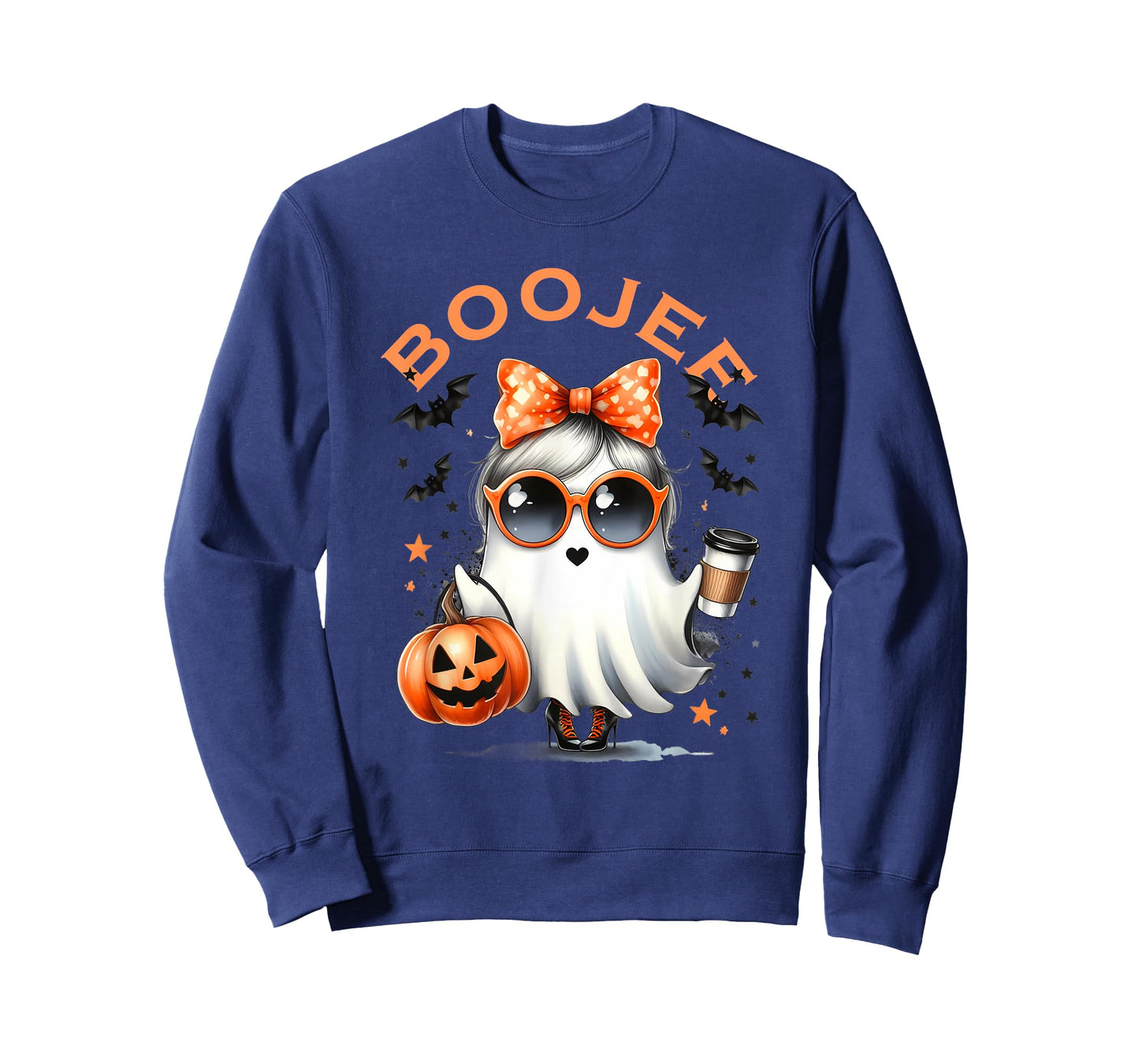 Boo Jee Ghost With Coffee Coquette Bow Halloween Women Girl T-Shirt