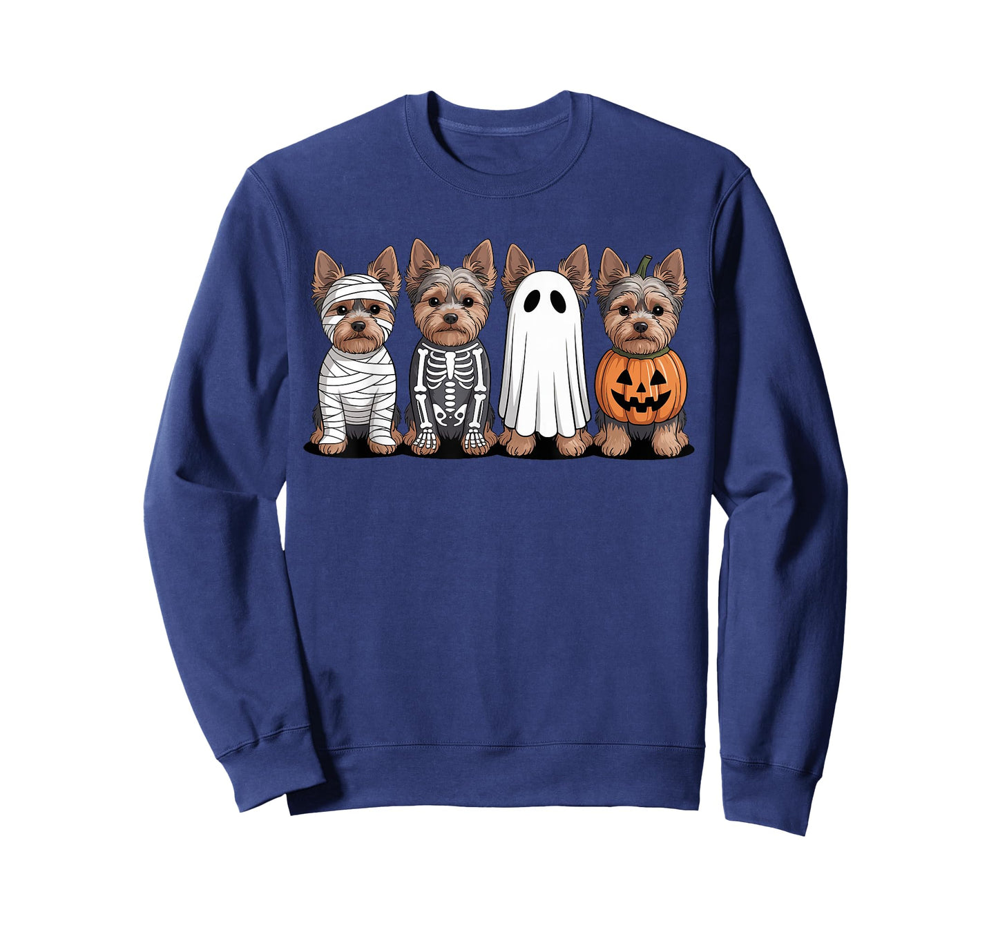 Spooky Ghost Yorkshire Terrier Pumpkin Halloween Skeleton T-Shirt