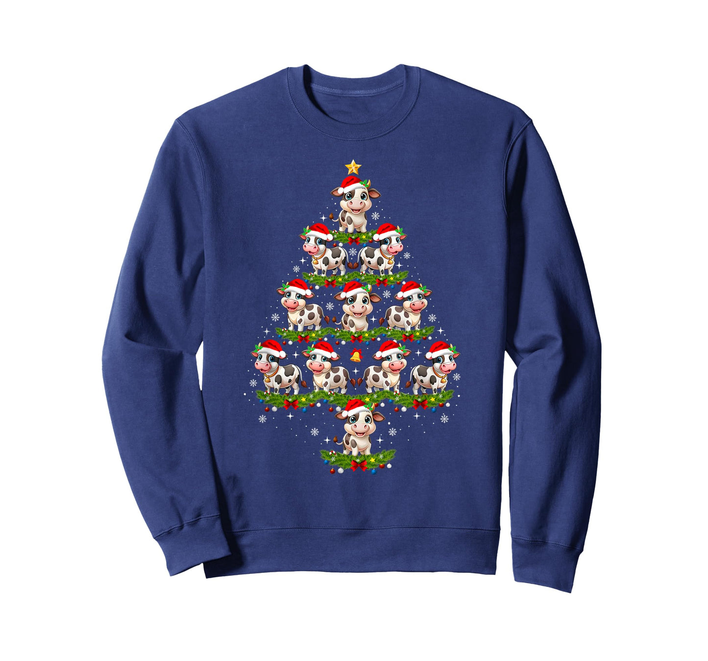 Cow Christmas Tree Lights Funny Xmas Family Men Women T-Shirt