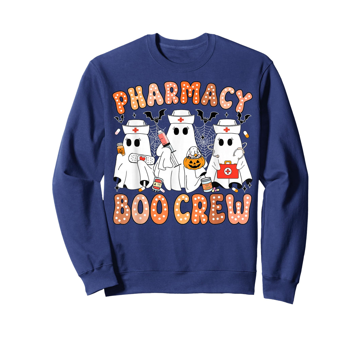 Groovy Retro Pharmacy Boo Crew Spooky Halloween Ghost Women T-Shirt