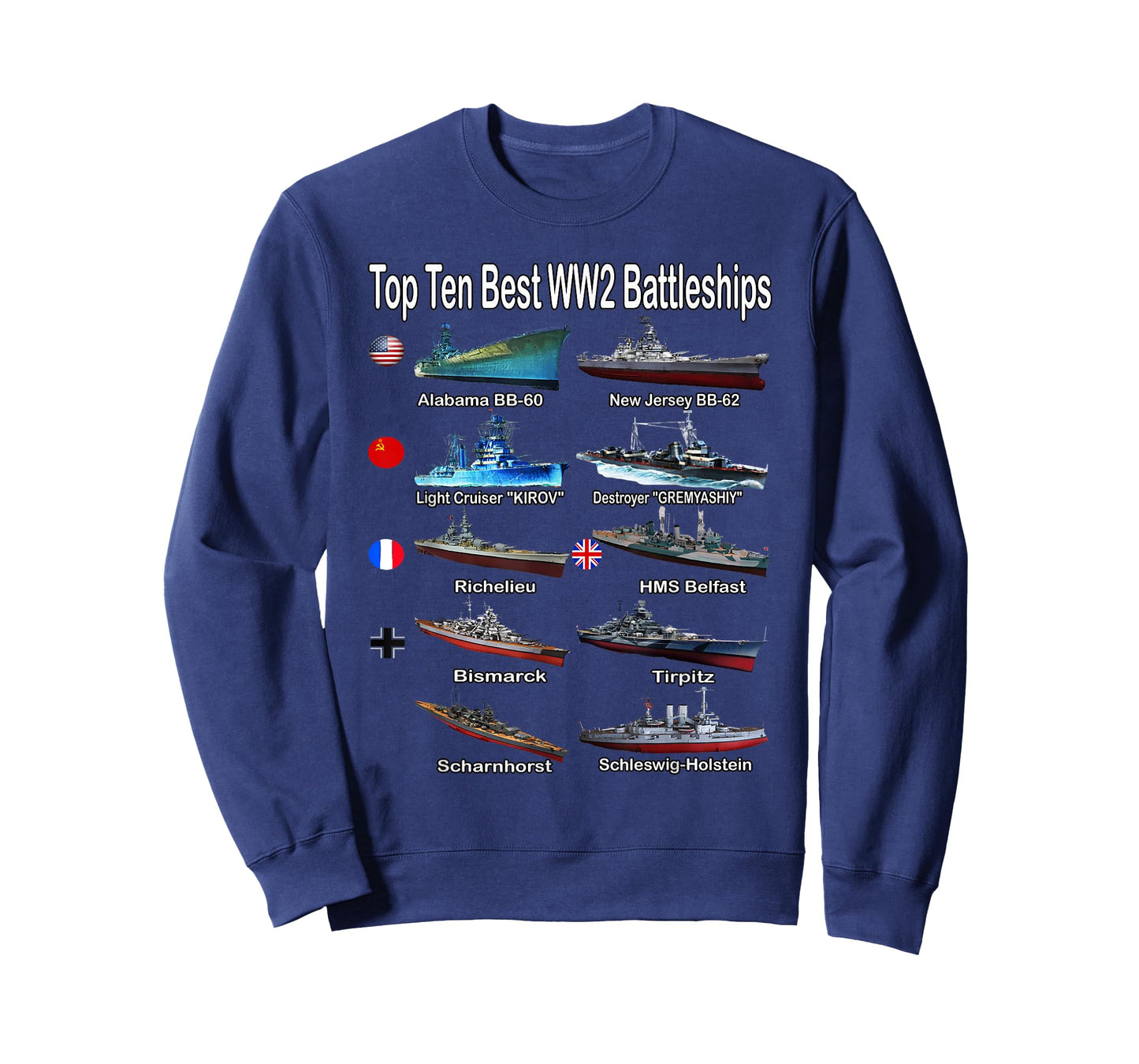 Top Ten Best WW2 Battleships Warships for Kids Adults T-Shirt