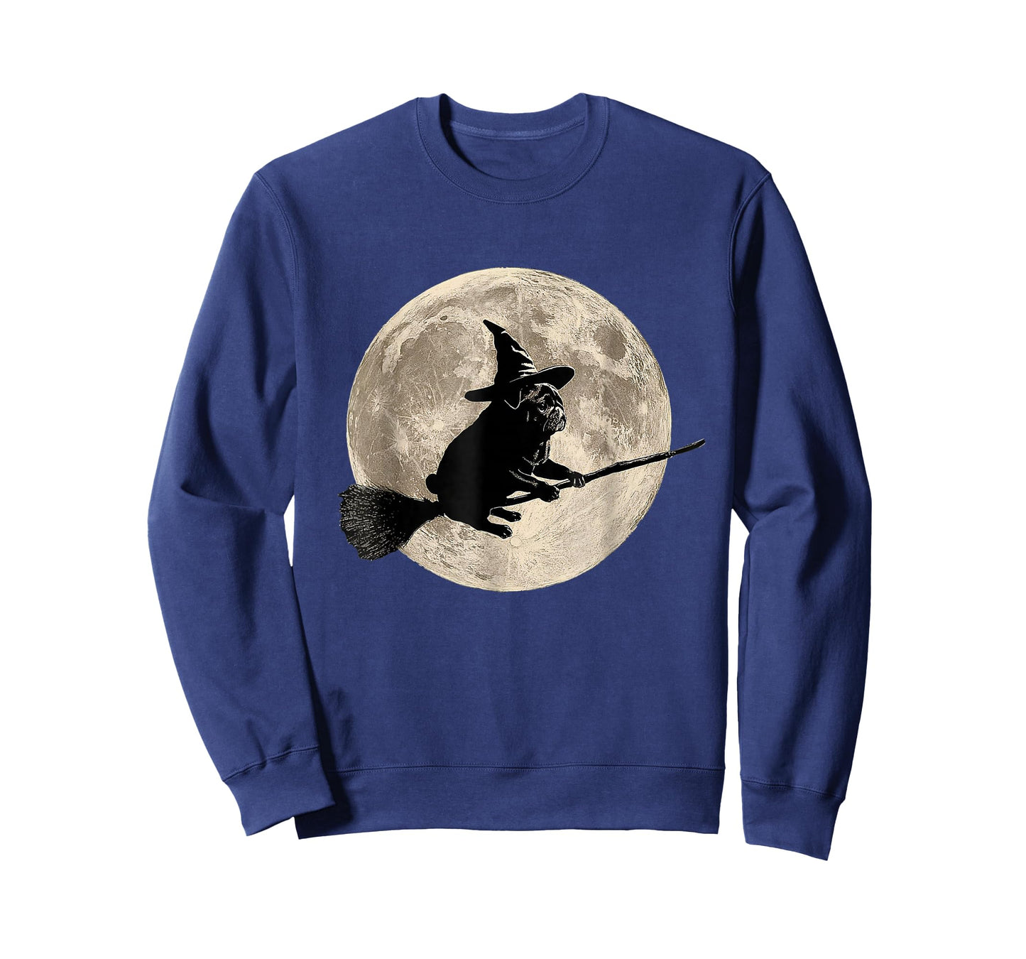 Witch Pug Flying Broom Full Moon Halloween Night T-Shirt