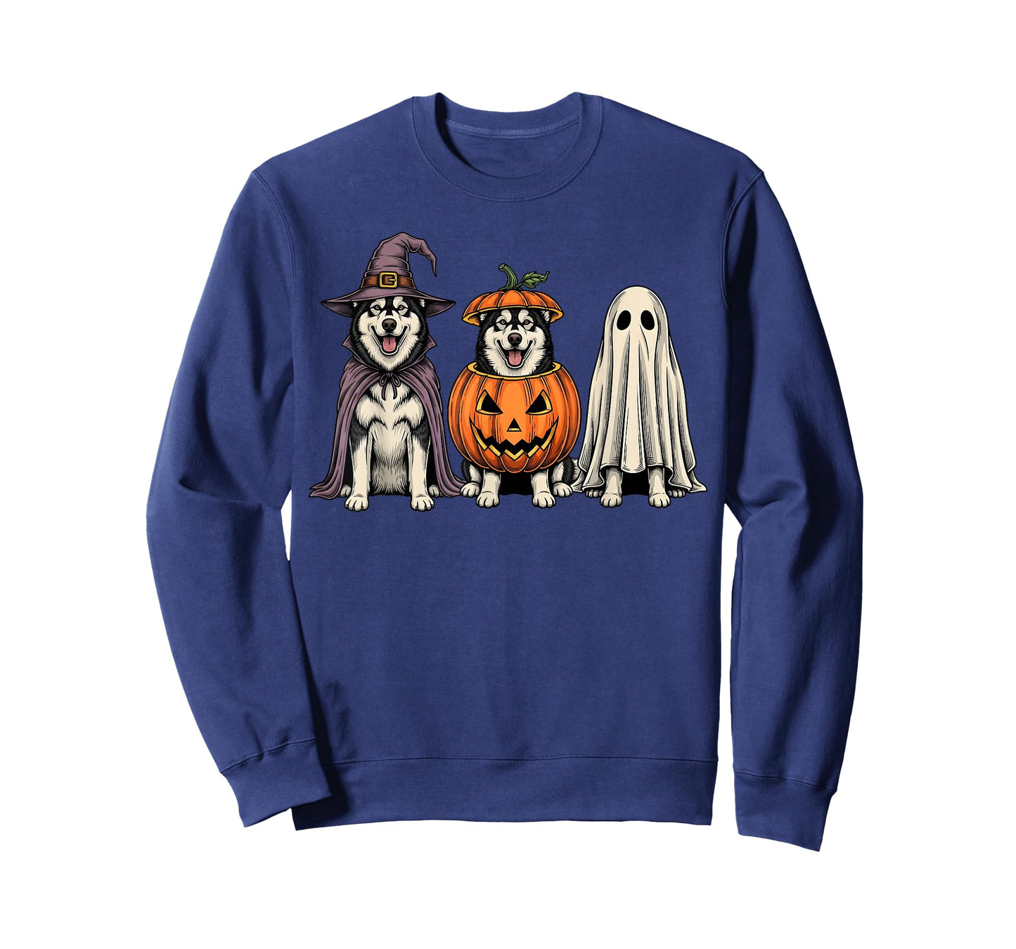 Spooky Ghost Alaskan Malamute Pumpkin Halloween Dog Lover T-Shirt