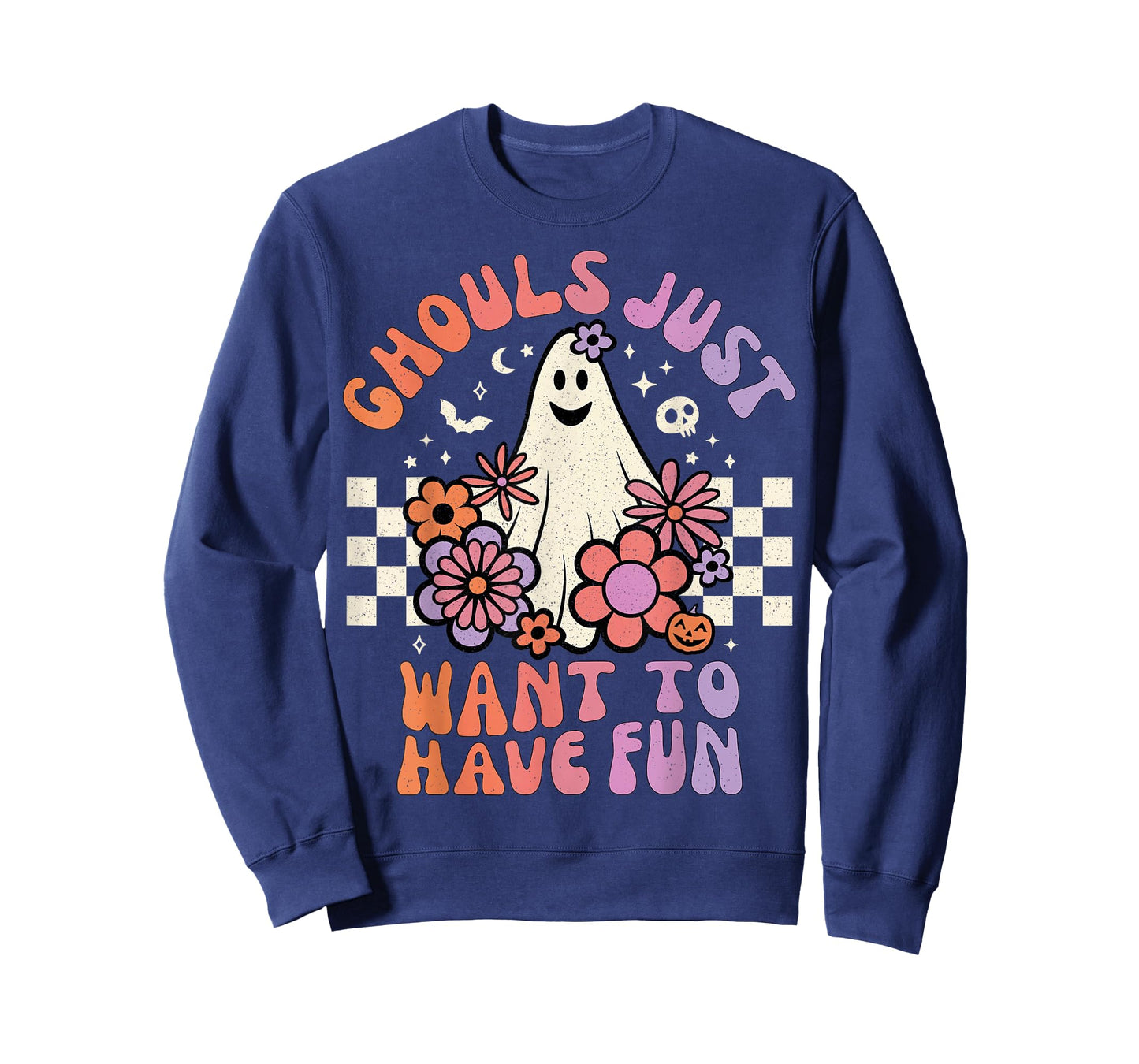 Ghouls Just Want to Have Fun Women Girls Floral Ghost Sketch T-Shirt