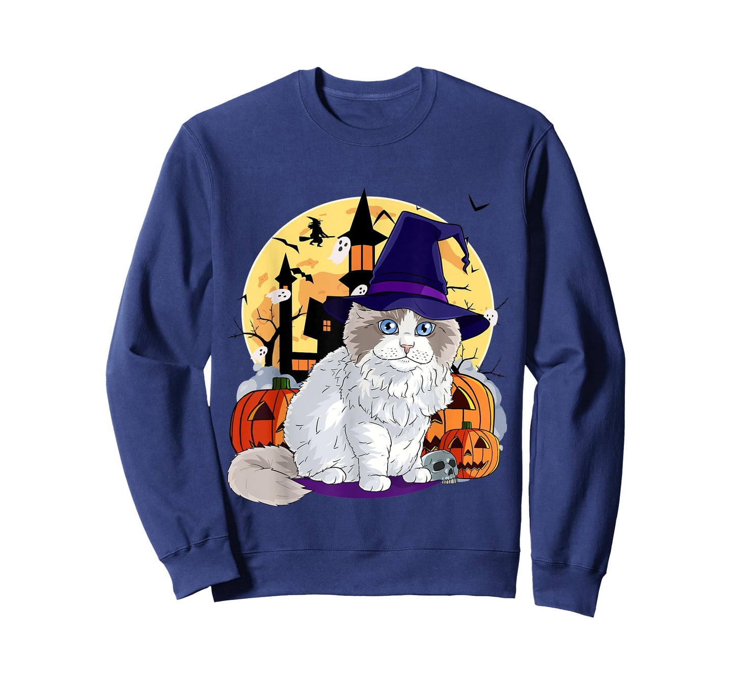 Cute Ragdoll Cat Halloween Witch Pumpkin Men Women Kids T-Shirt