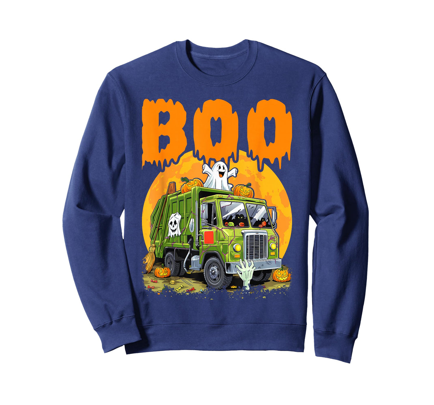 Ghost Driving Garbage Truck With Candy Bag Carved Pumpkin T-Shirt