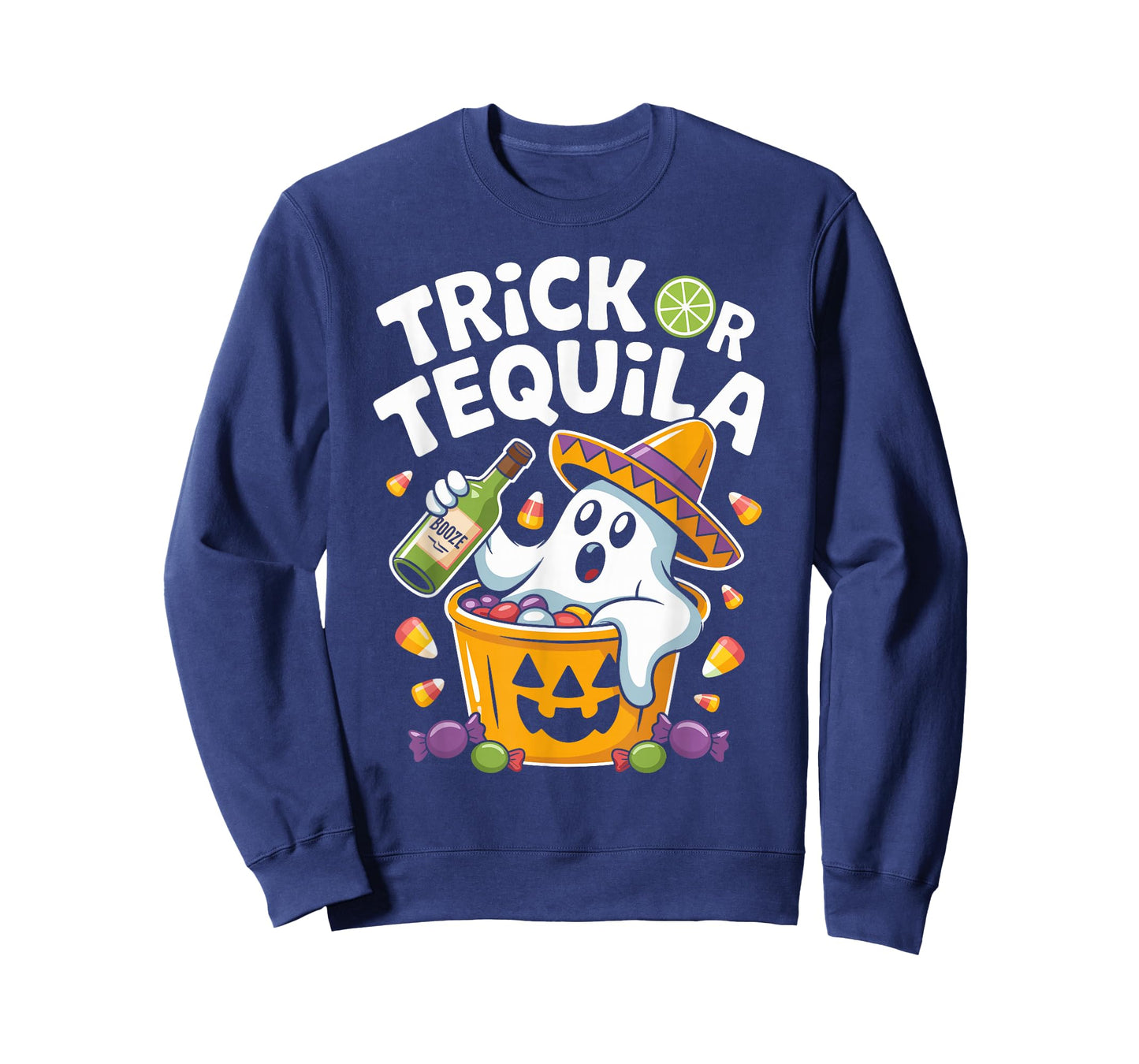 Trick Or Tequila Halloween Ghost Drinking T-Shirt