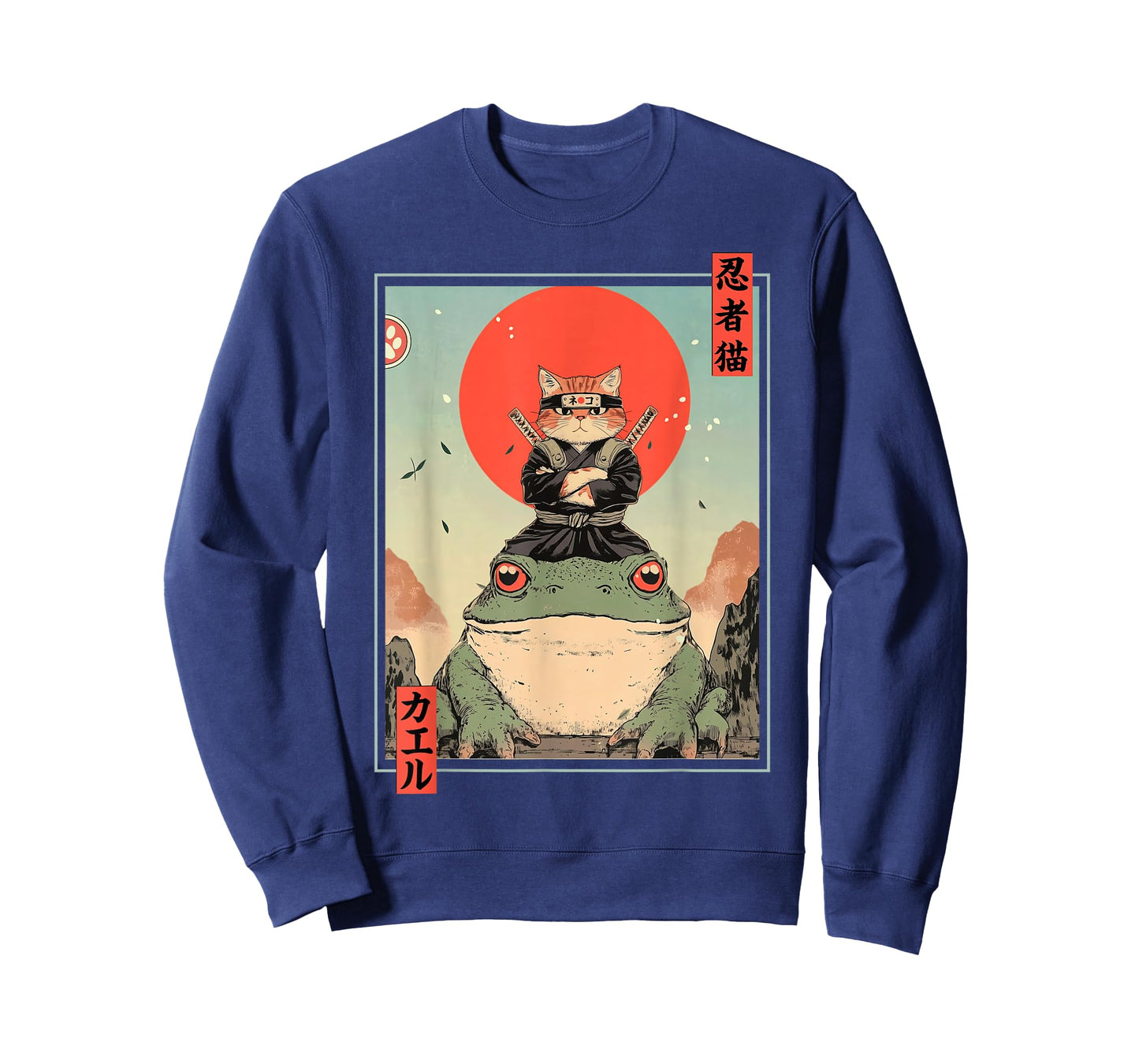Japanese Ninja Cat and Frog Retro Anime Style Graphic T-Shirt