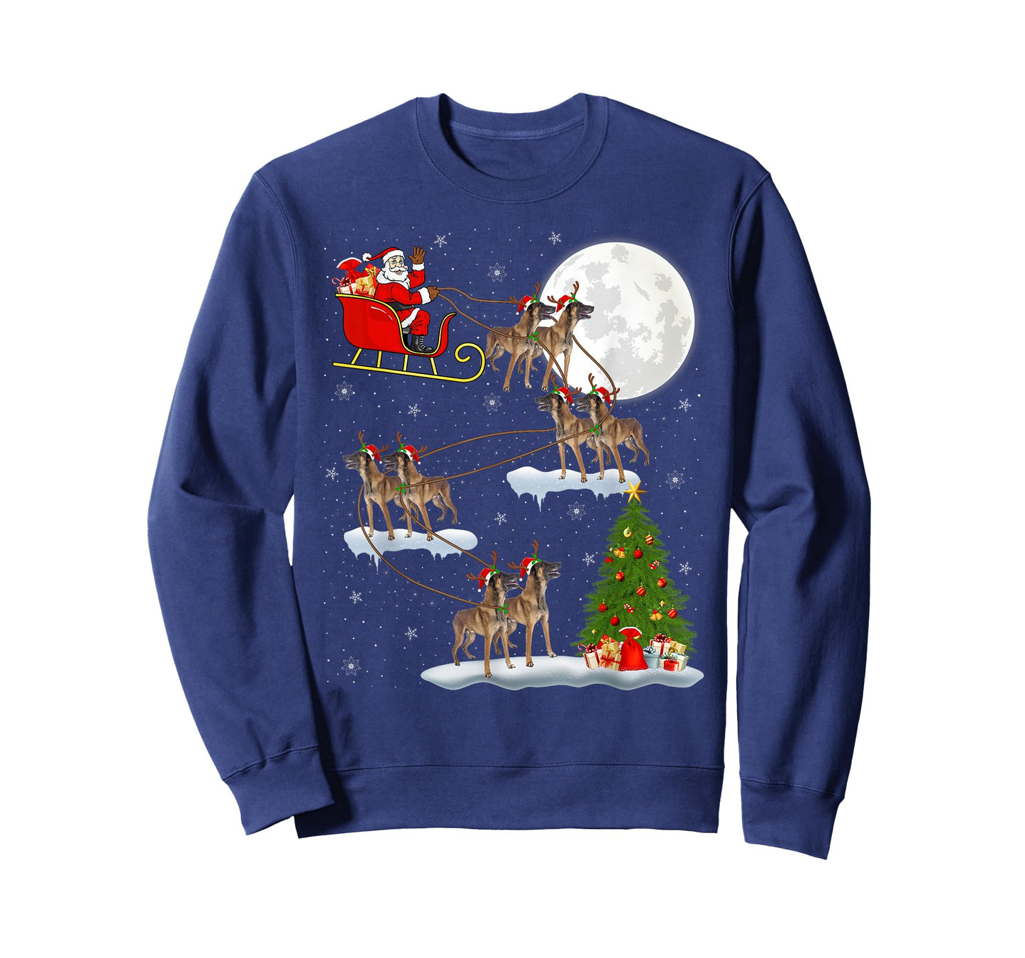 Belgian Malinois Dog Santa Sleigh Flying Funny Christmas T-Shirt