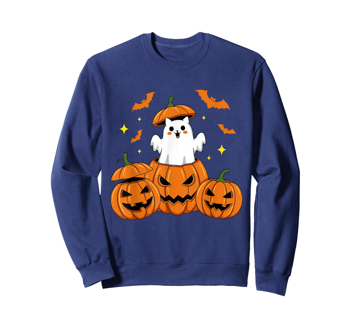 Cute Cat Pumpkin Funny Halloween Ghost Design T-Shirt