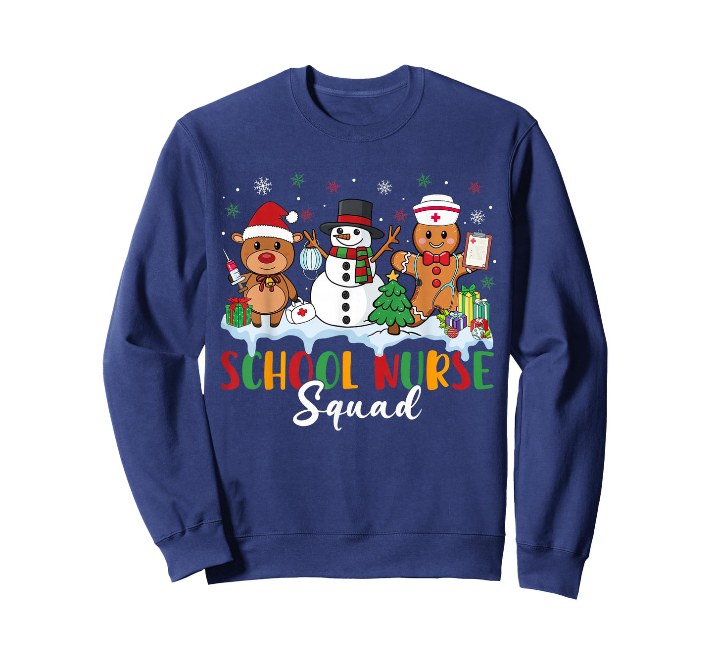 School Nurse Squad Reindeer Snowman Gingerbread Christmas T-Shirt