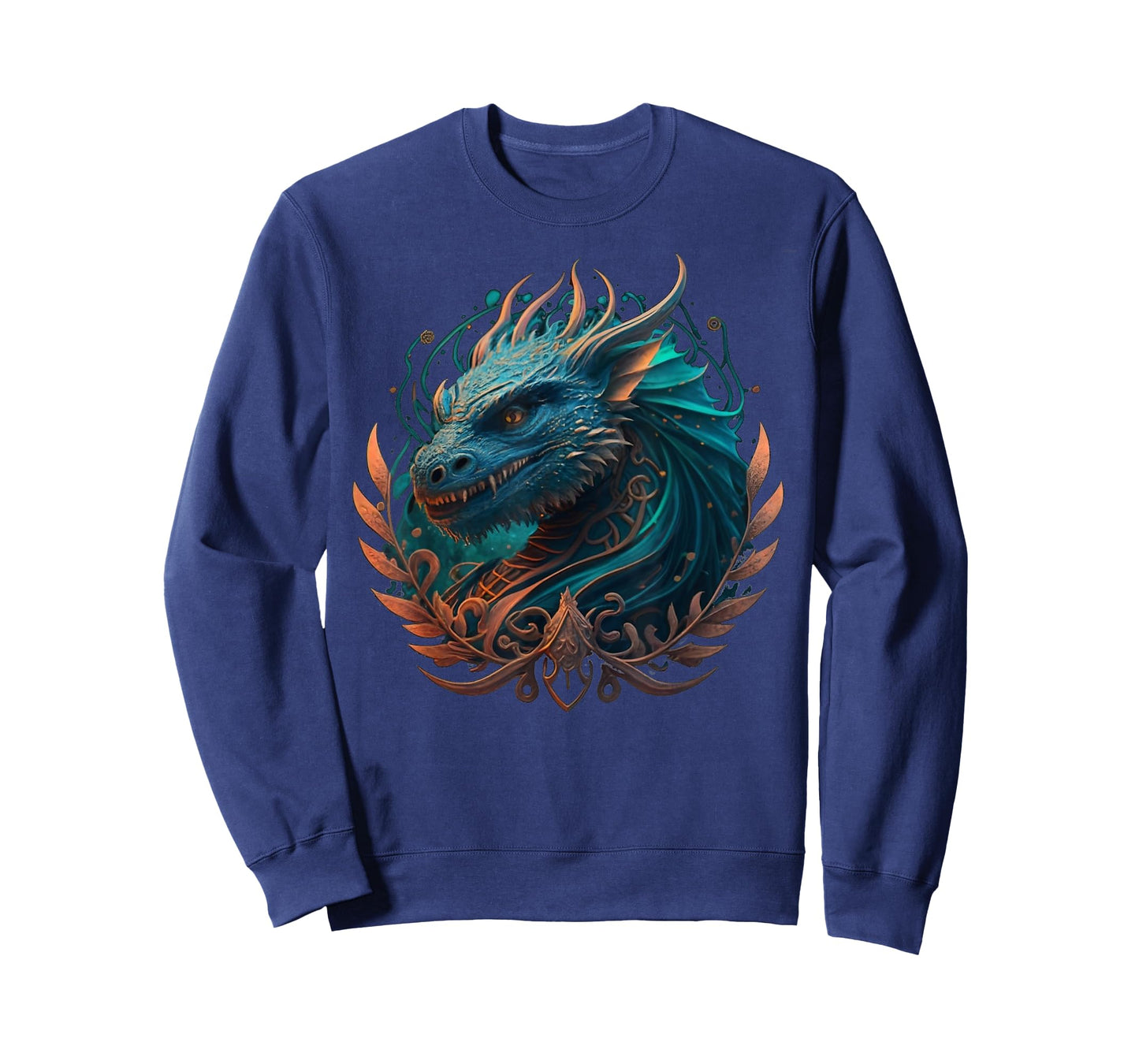 Mystical dragons head with curlicues in turquoise, drawing T-Shirt