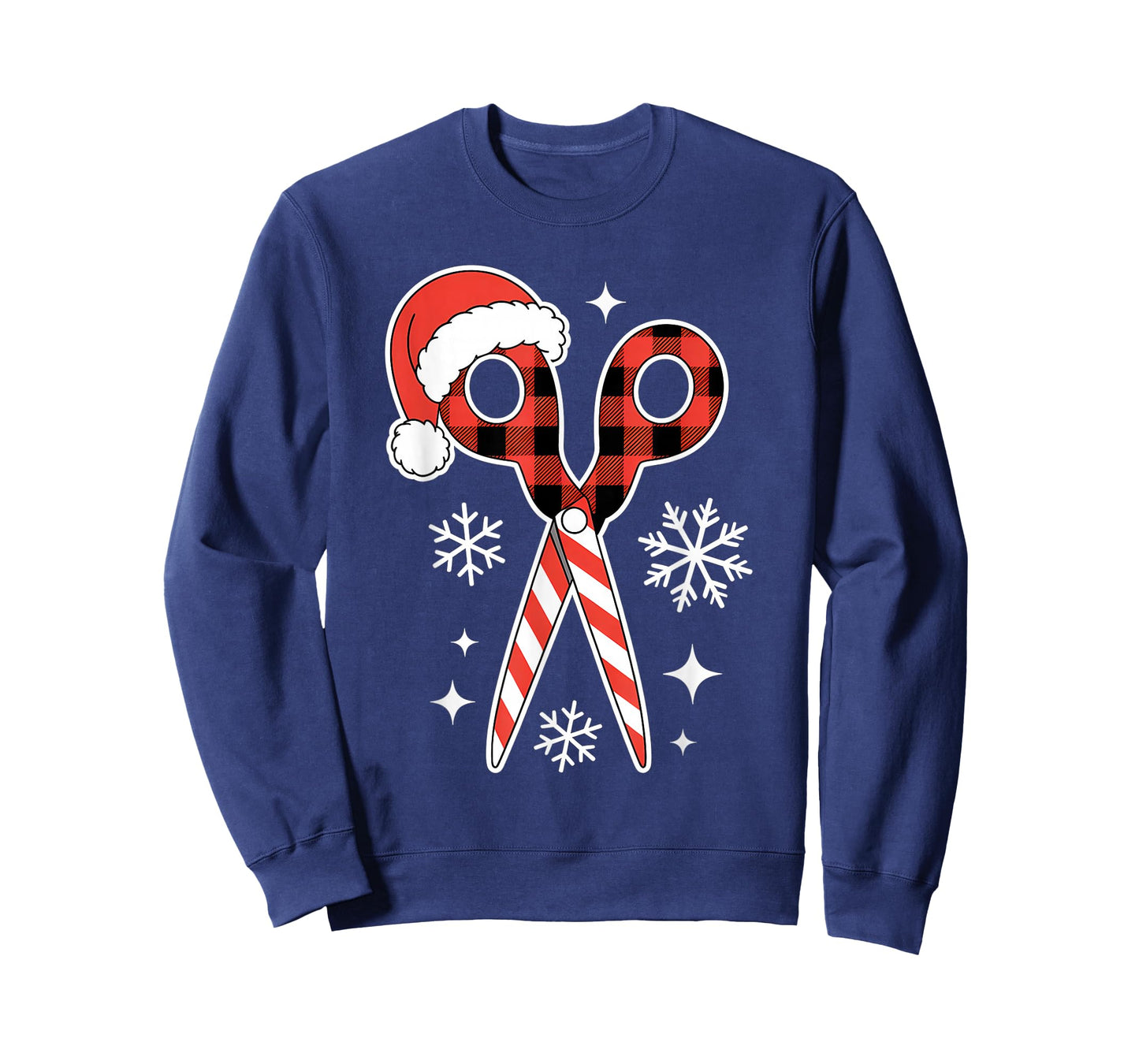 Christmas Buffalo Plaid Scissors with Santa Hat Men Women T-Shirt