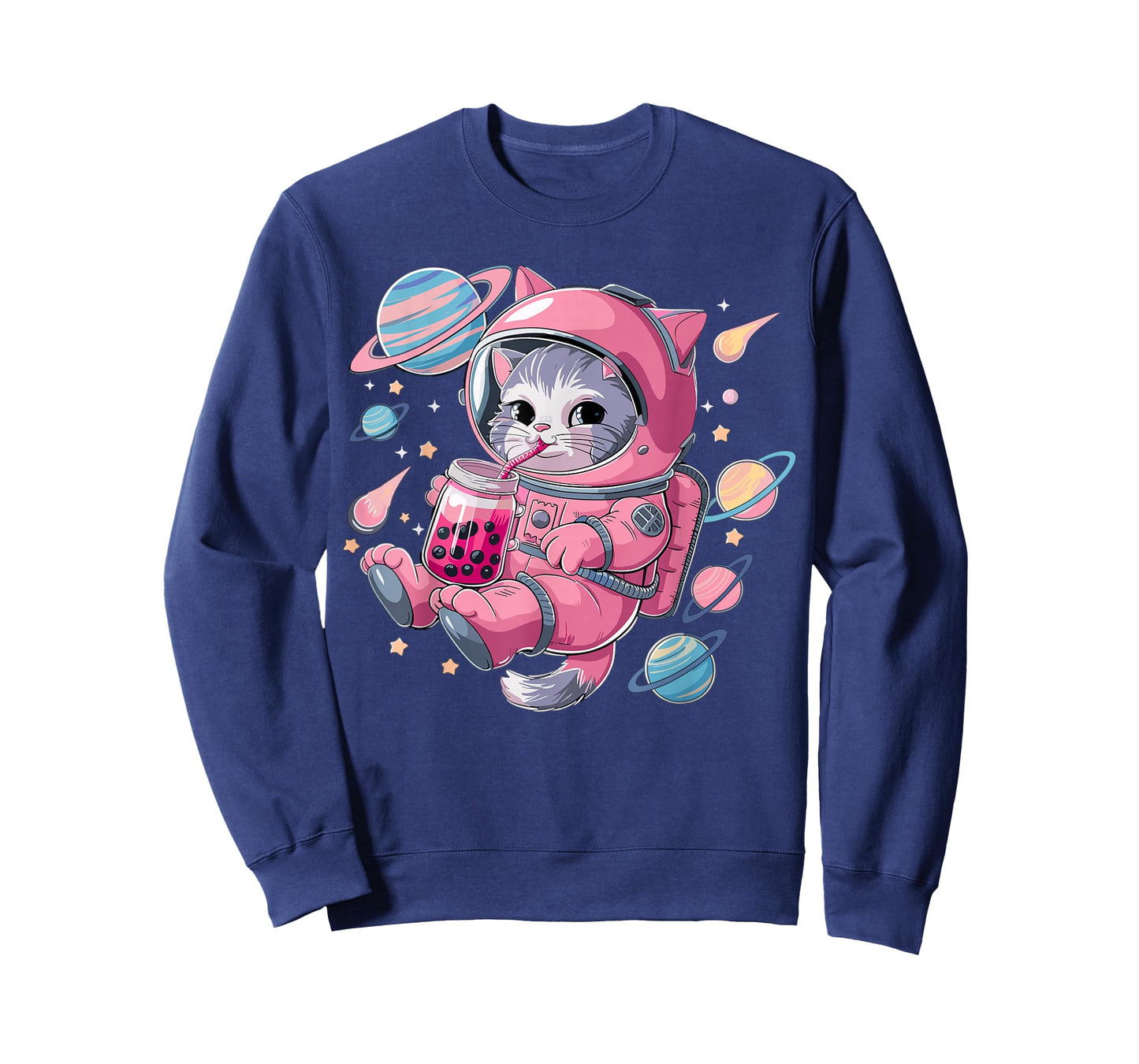 Kawaii Cat Bubble Tea Boba Tea Space Astronaut Anime Girls T-Shirt