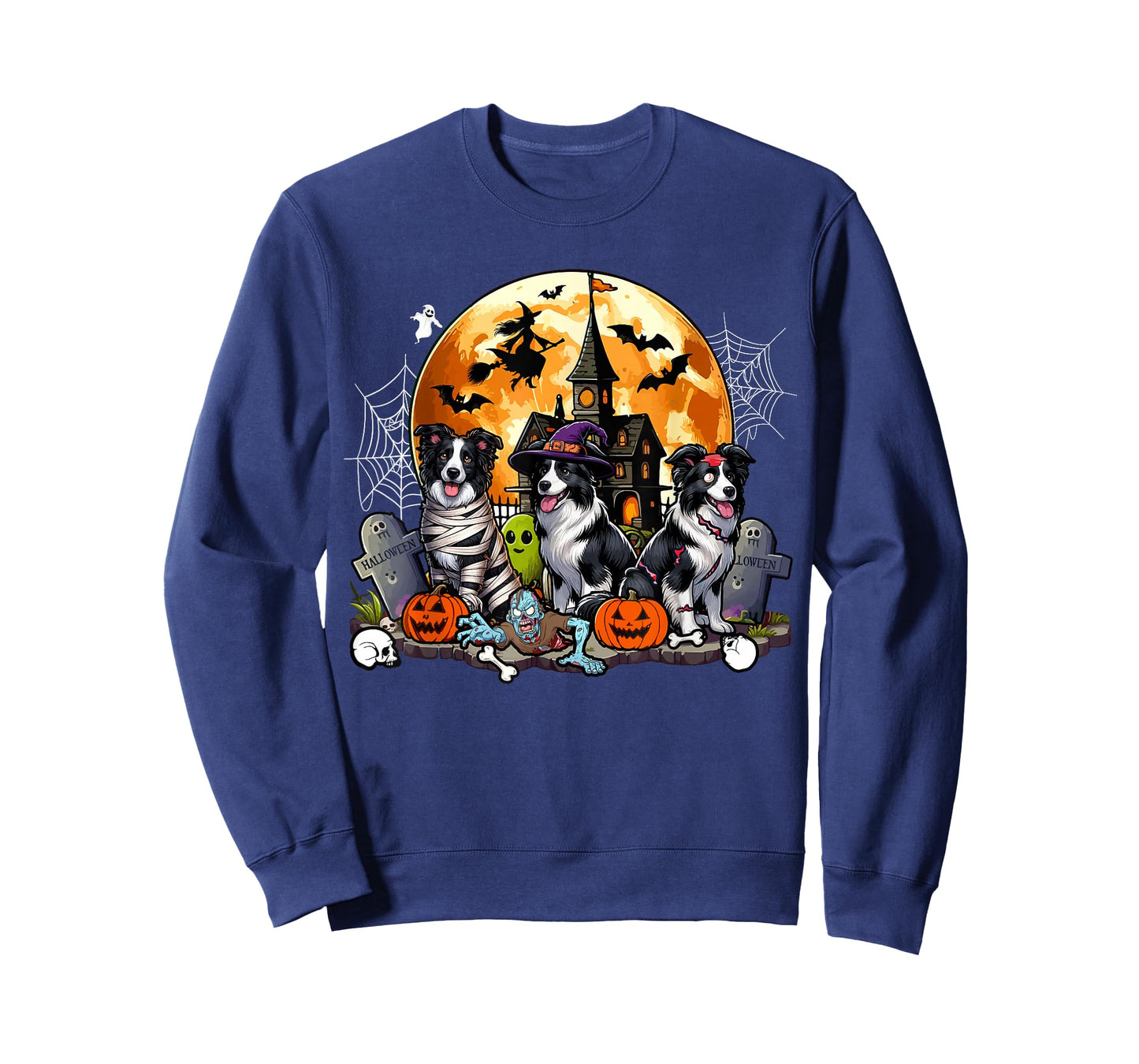 Three Halloween Border Collies As Horror Witch Mummy Zombie T-Shirt