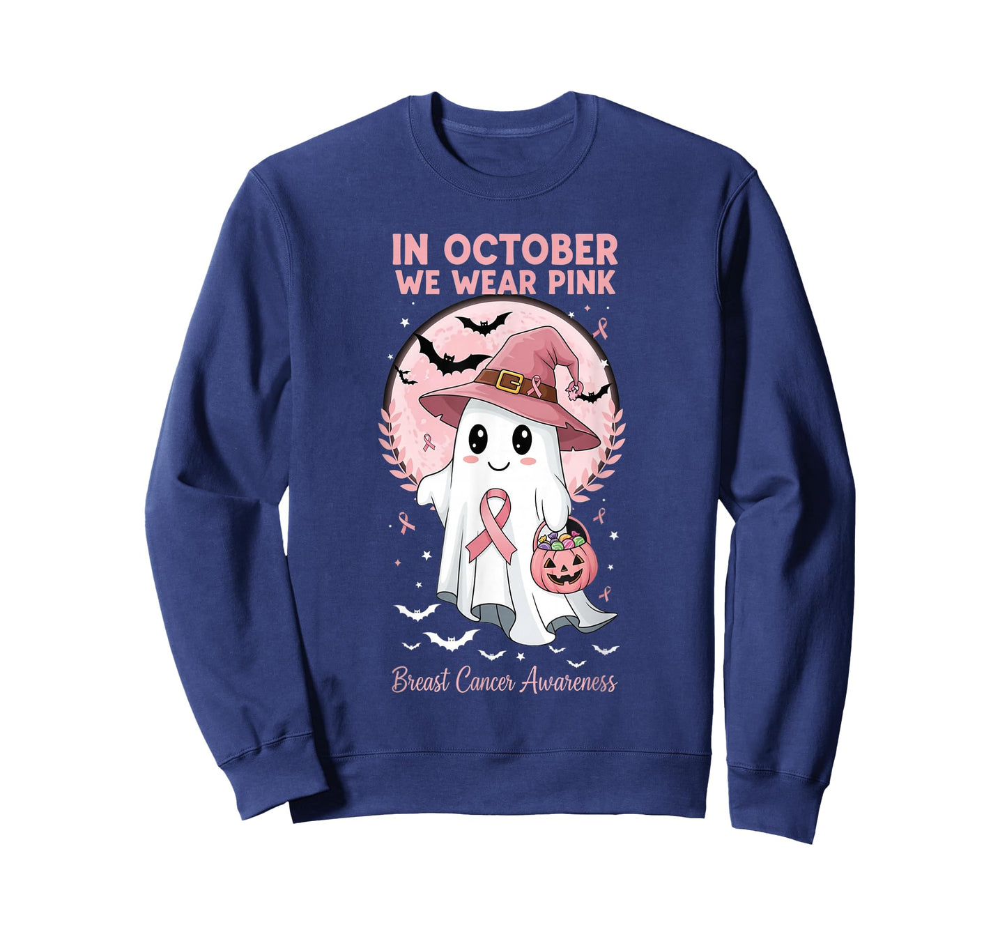 in October We Wear Pink Ghost Breast Cancer Awareness T-Shirt